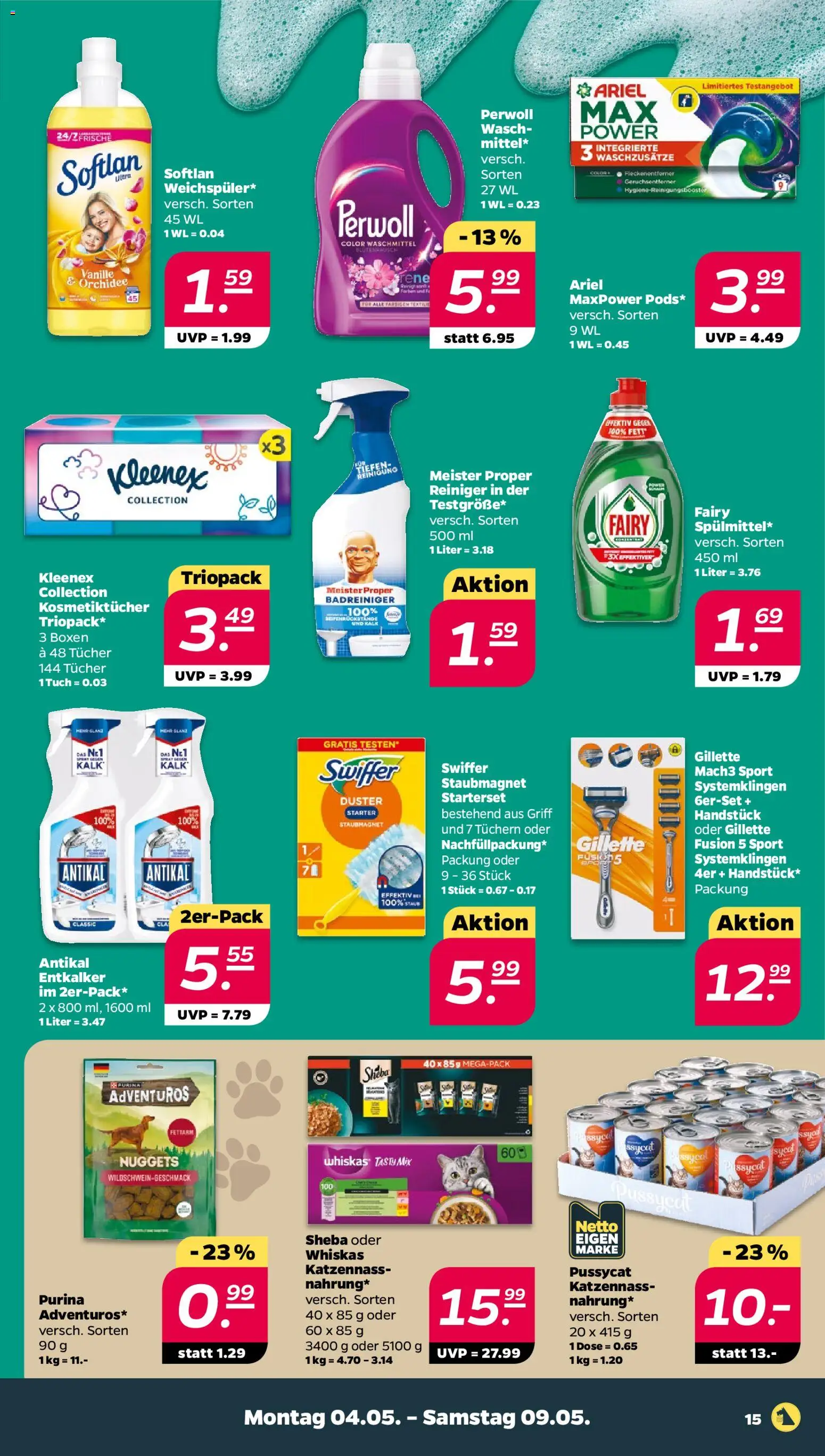Netto Prospekt 	 – gültig ab 04.05.2026 | Seite: 15 | Produkte: Sheba, Ariel, Orchidee, Perwoll