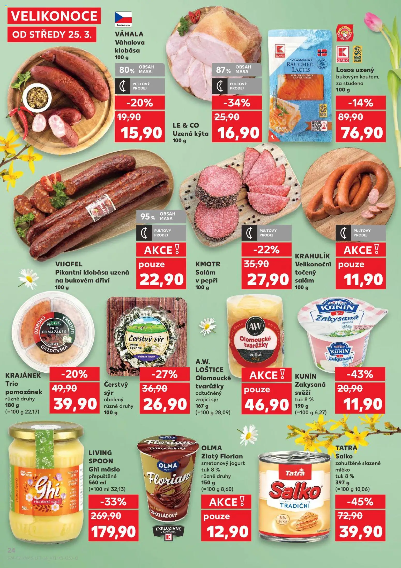 Kaufland leták - Praha 8 od 25.03.2026 | Strana: 24 | Produkty: Smetanový jogurt, Zrající sýr, Ghee, Uzená kýta