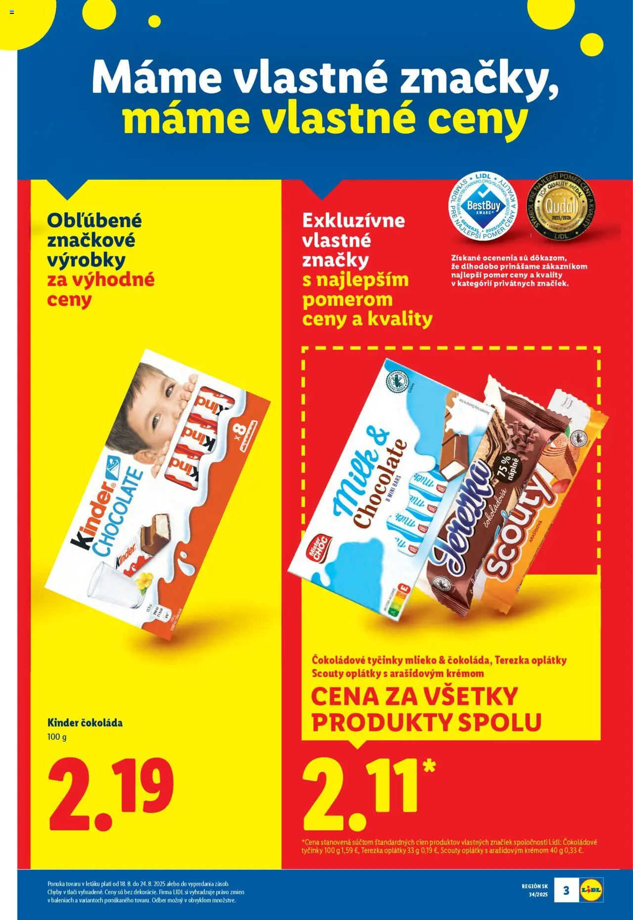 Lidl leták │ platný od 18.08.2025 | Strana: 3 | Produkty: Mlieko, Kinder, Čokoláda