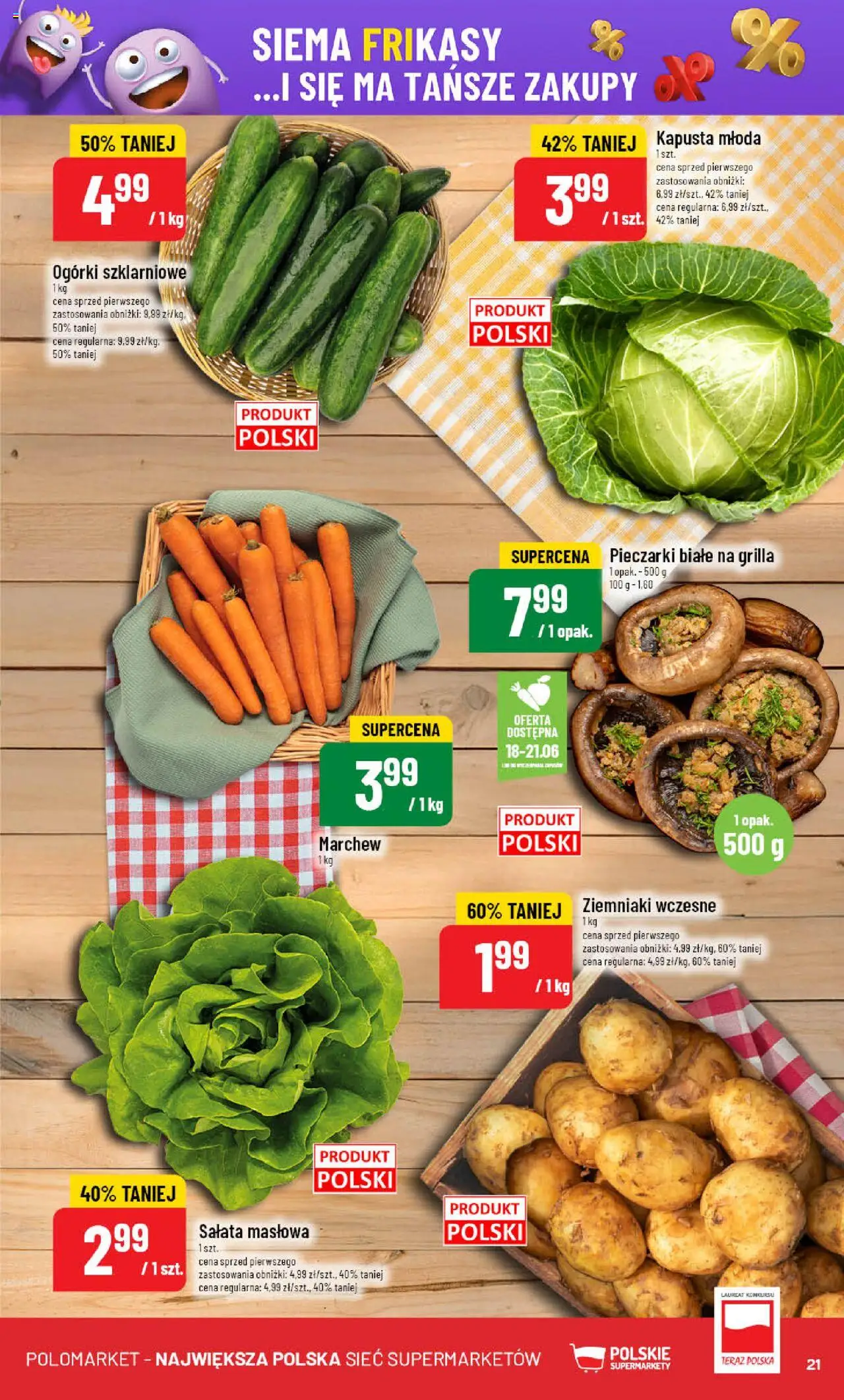POLOmarket Gazetka od 18.06.2025 | Strona: 21 | Produkty: Kapusta, Pieczarki, Pieczarki białe, Ogórki