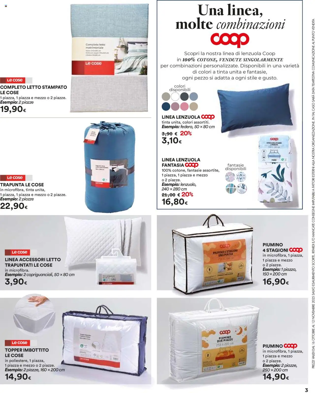 Volantino Ipercoop del 16.10.2025 | Pagina: 3 | Prodotti: Trapunta, Data, Letto, Lenzuola