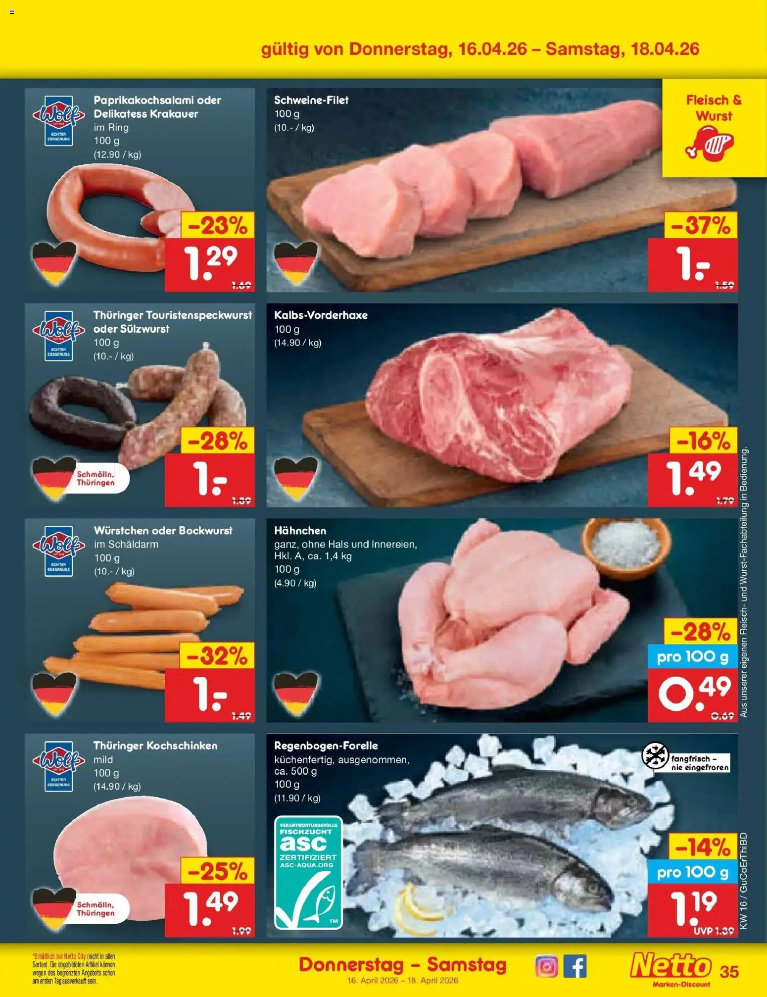 Netto Marken-Discount Prospekt Augustusburg	 – gültig ab 13.04.2026 | Seite: 57 | Produkte: Bockwurst, Schweinefilet, Wurst, Fleisch