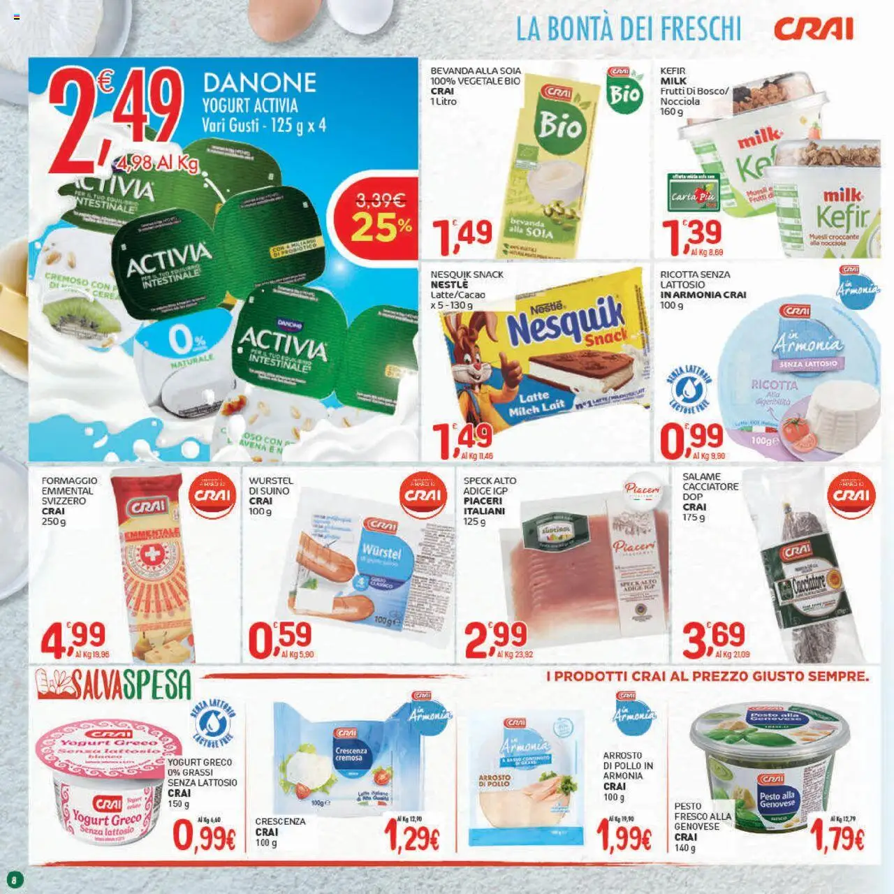 Volantino CRAI del 07.08.2025 | Pagina: 8 | Prodotti: Speck, Pollo, Latte, Ricotta