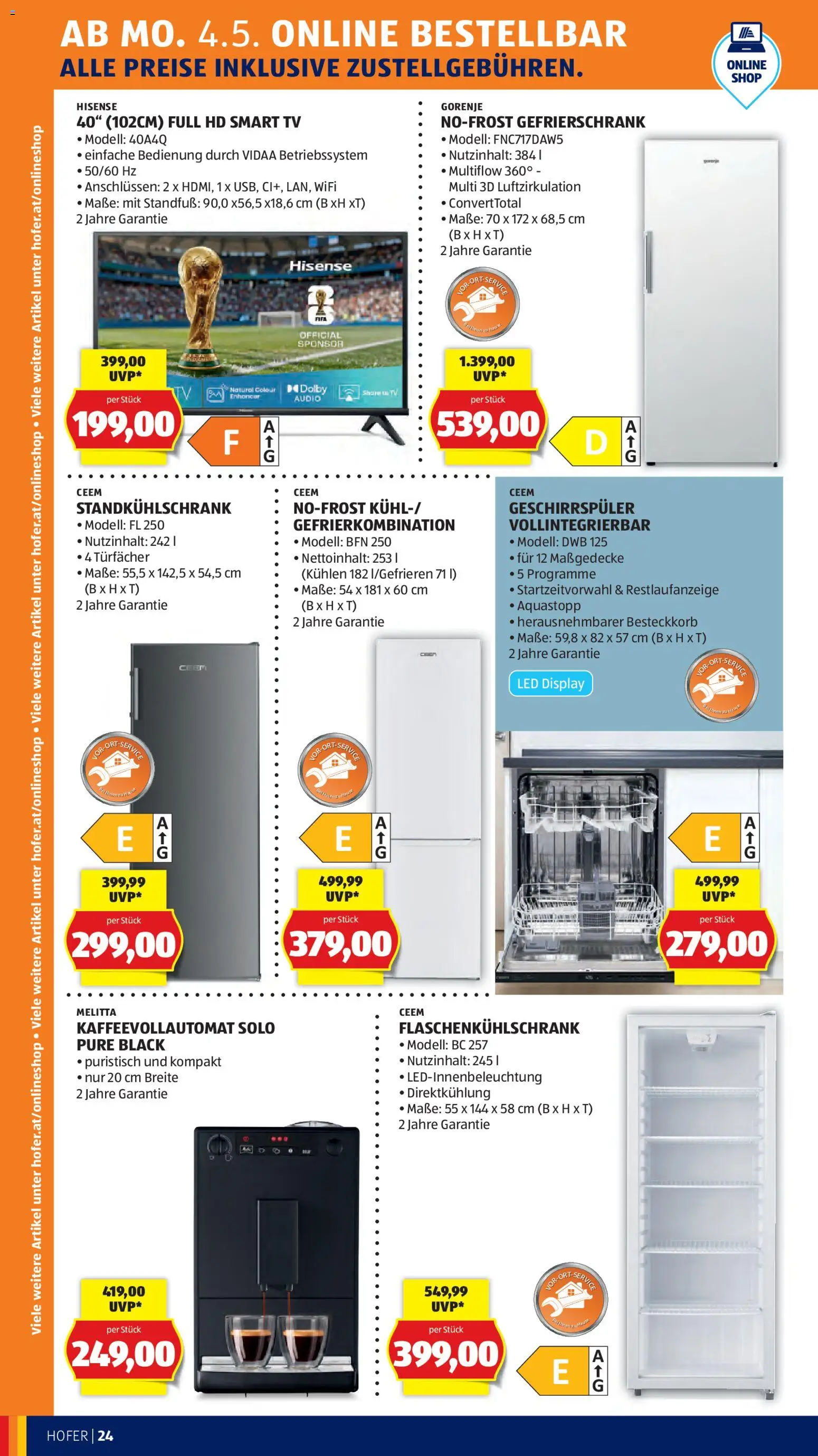 Hofer Flugblatt gültig ab 29.04.2026 | Seite: 30 | Produkte: TV, Audio, Gefrierschrank, Geschirrspüler