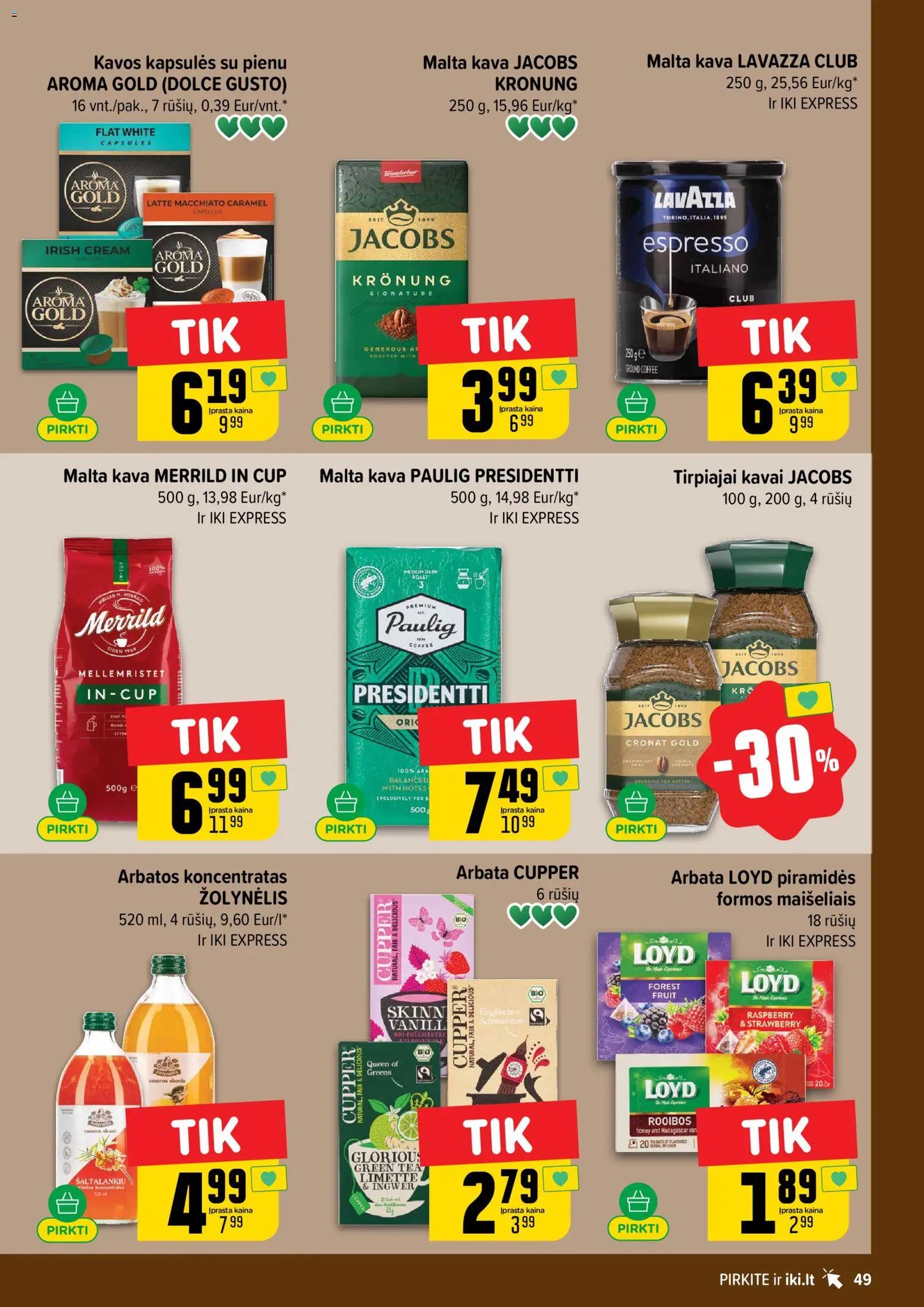 IKI akcijos nuo 27.04.2026 | Puslapis: 49 | Prekių: Kava, Arbata