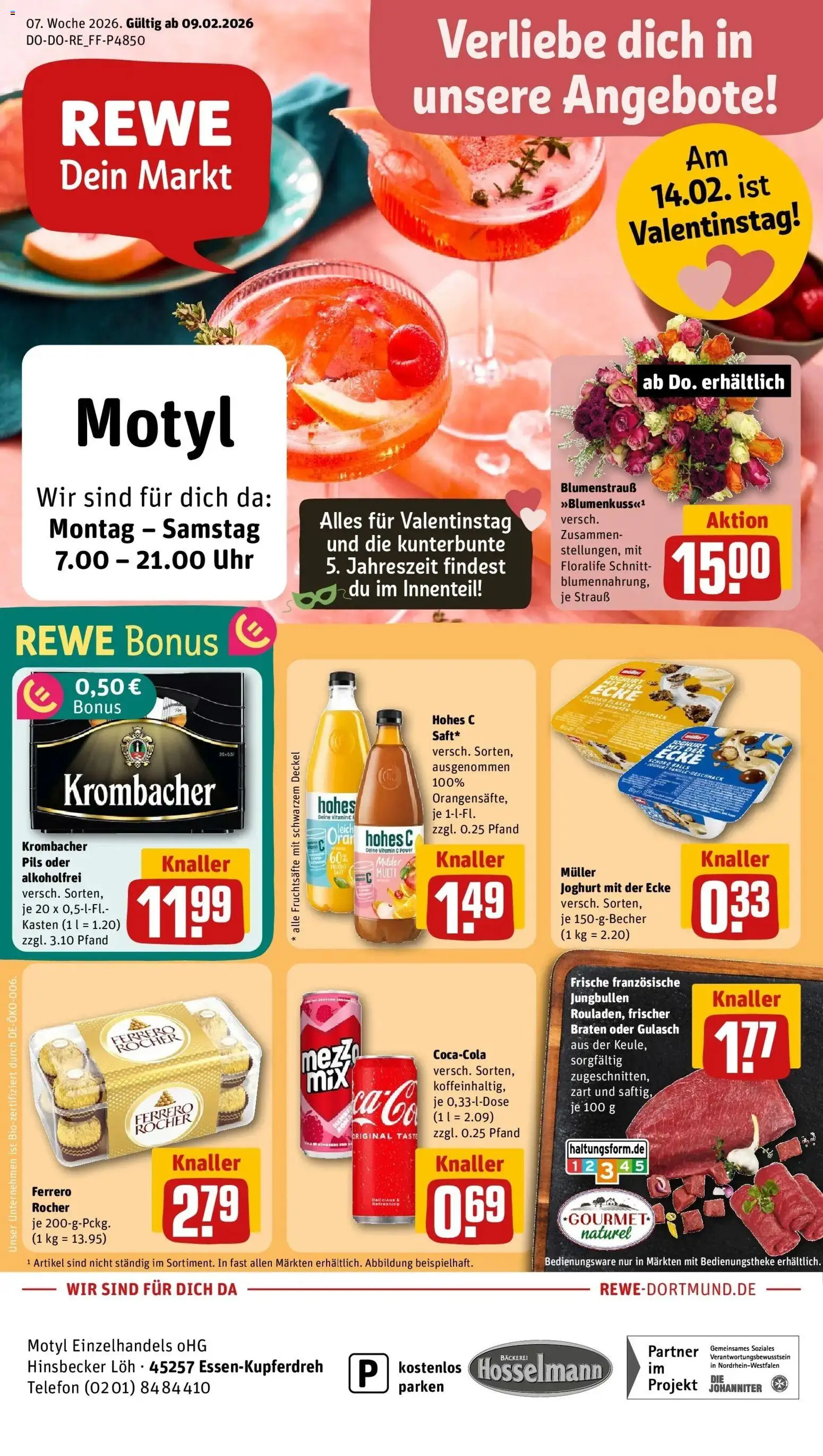 Rewe prospekt Essen	 – gültig ab 09.02.2026 | Seite: 1 | Produkte: Ferrero rocher, Joghurt, Gulasch, Hohes c