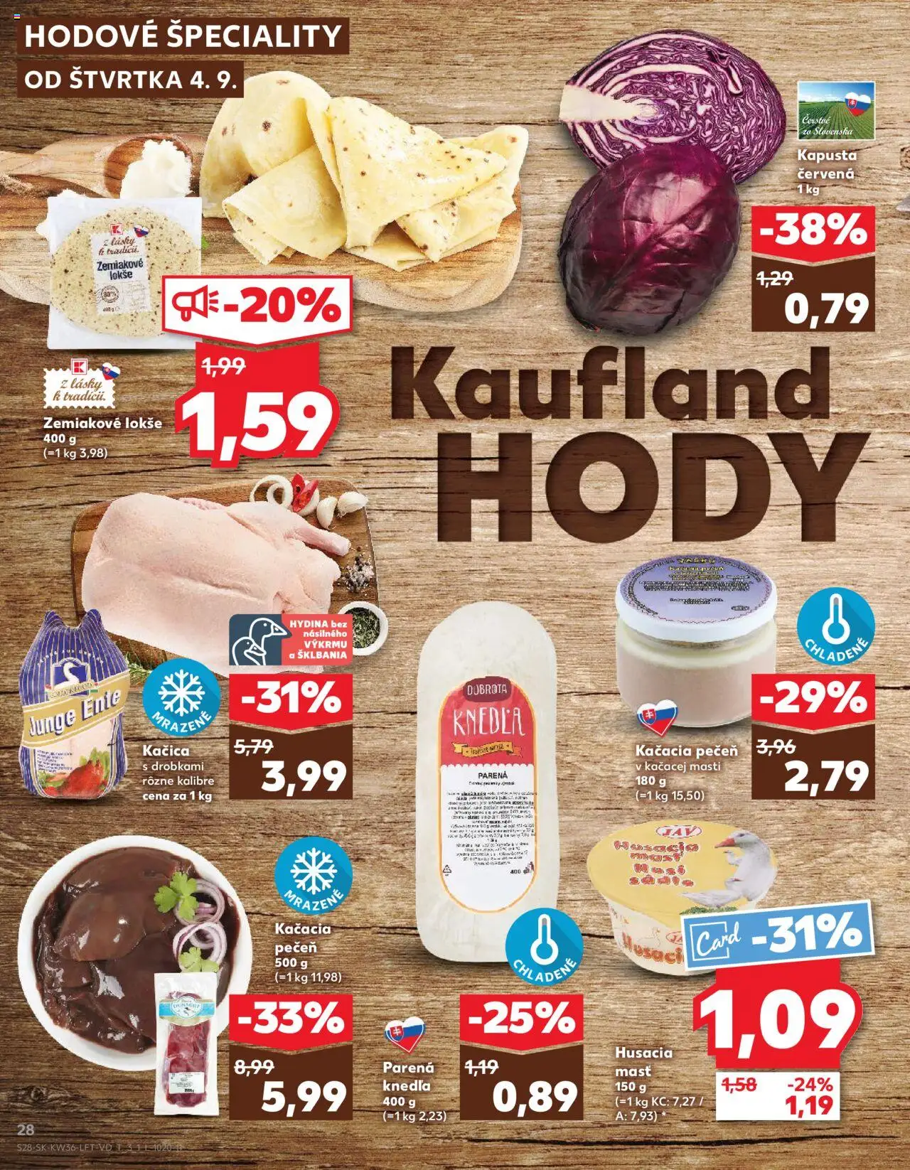 Nové Kaufland akcie – leták je platný od 04.09.2025 | Strana: 28 | Produkty: Kapusta, Kapusta červená, Kačica
