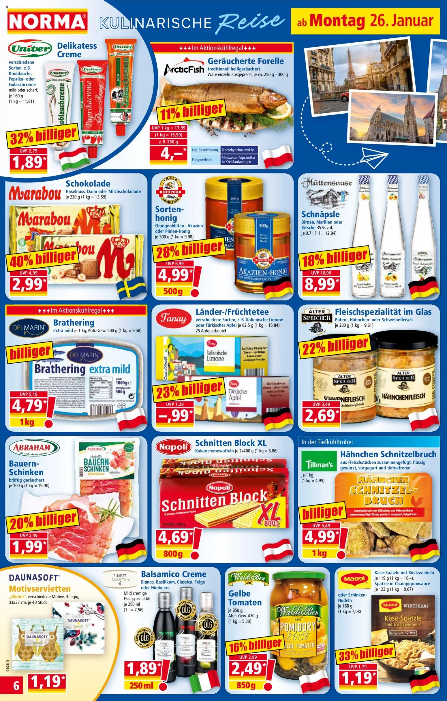 Norma Prospekt 	 – gültig ab 26.01.2026 | Seite: 6 | Produkte: Schnitzel, Knoblauch, Himbeere, Nudeln