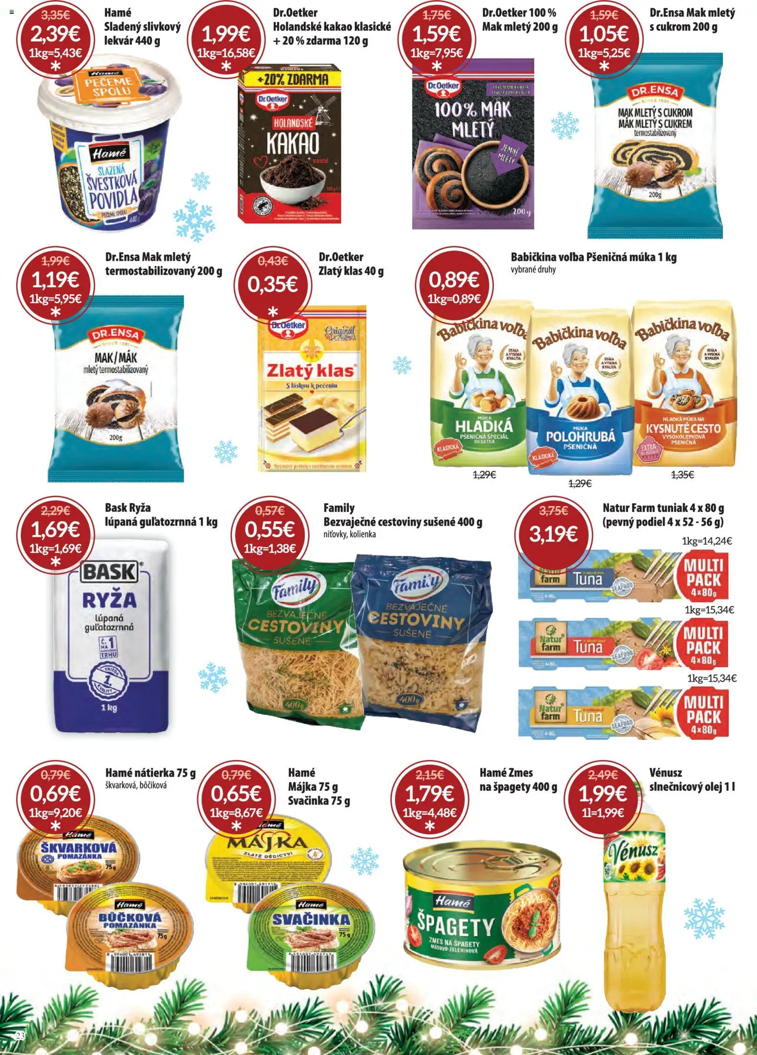 Nové Nitrazdroj akcie – leták je platný od 01.12.2025 | Strana: 23 | Produkty: Zlatý klas, Slnečnicový olej, Hladká múka, Kakao