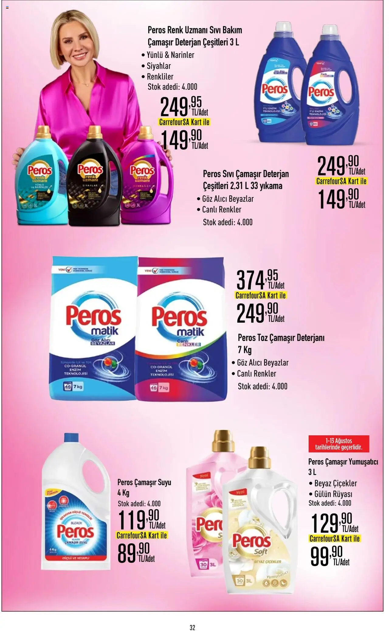 CarrefourSA Katalog - 01.08.2025 tarihinden itibaren geçerlidir | Sayfa: 32 | Ürünler: Çamaşır deterjanı, Yumuşatıcı, Deterjan, Su
