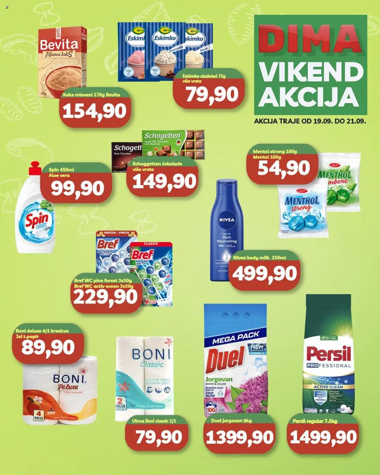 VP Dima katalog - važi od 19.09.2025 | Strana: 1 | Proizvode: Keks, Sladoled, Breskva, Persil