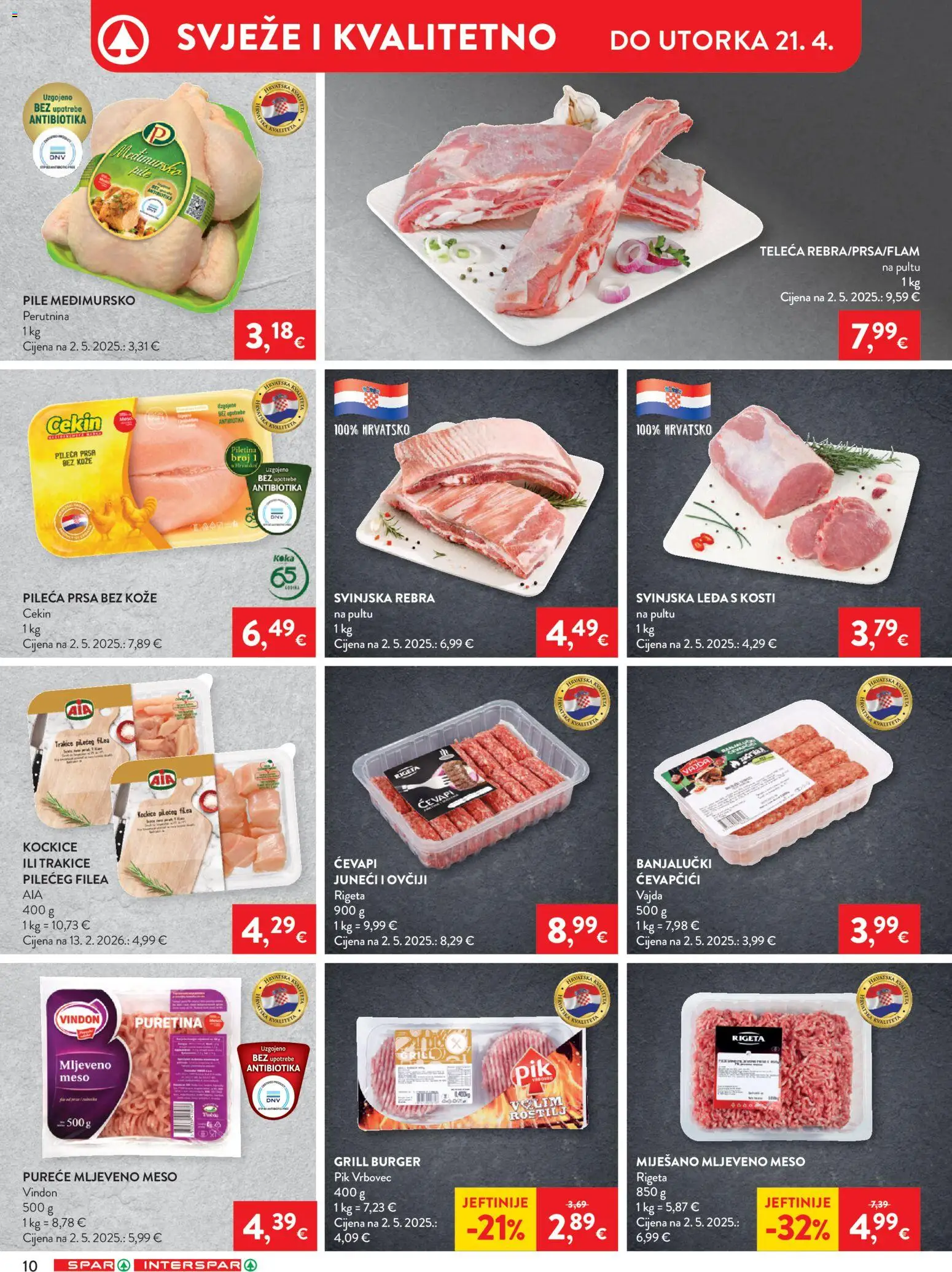 Spar katalog | vrijedi od 15.04.2026 | Stranica: 10 | Proizvodi: Feta, Piletina, Mljeveno meso, Ćevapčići