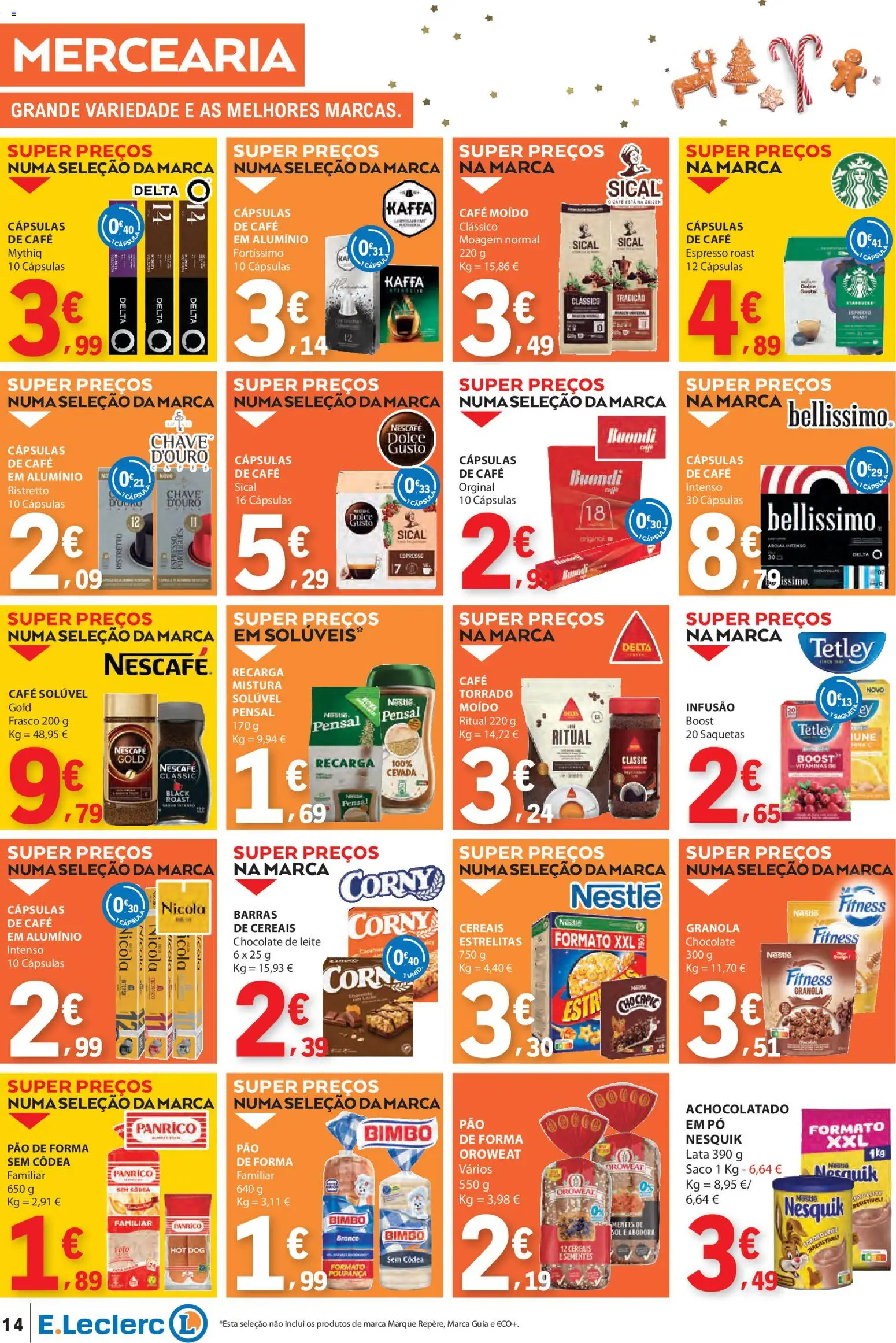 E.Leclerc folheto │ válido de 13.11.2025 | Página: 14 | Produtos: Granola, Pó, Leite, Pão