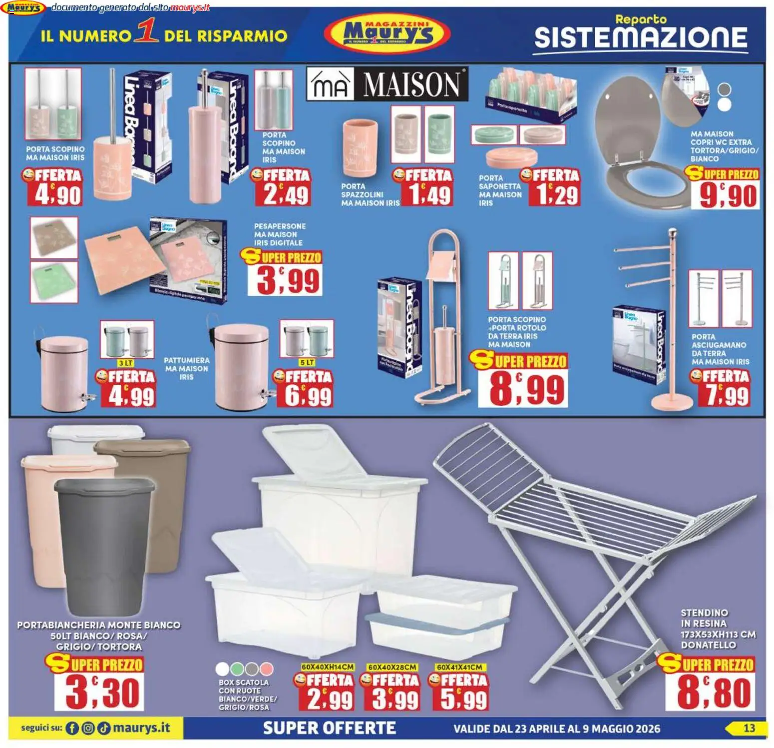 Volantino Maury's del 23.04.2026 | Pagina: 13 | Prodotti: Scatola, WC, Terra, Portabiancheria