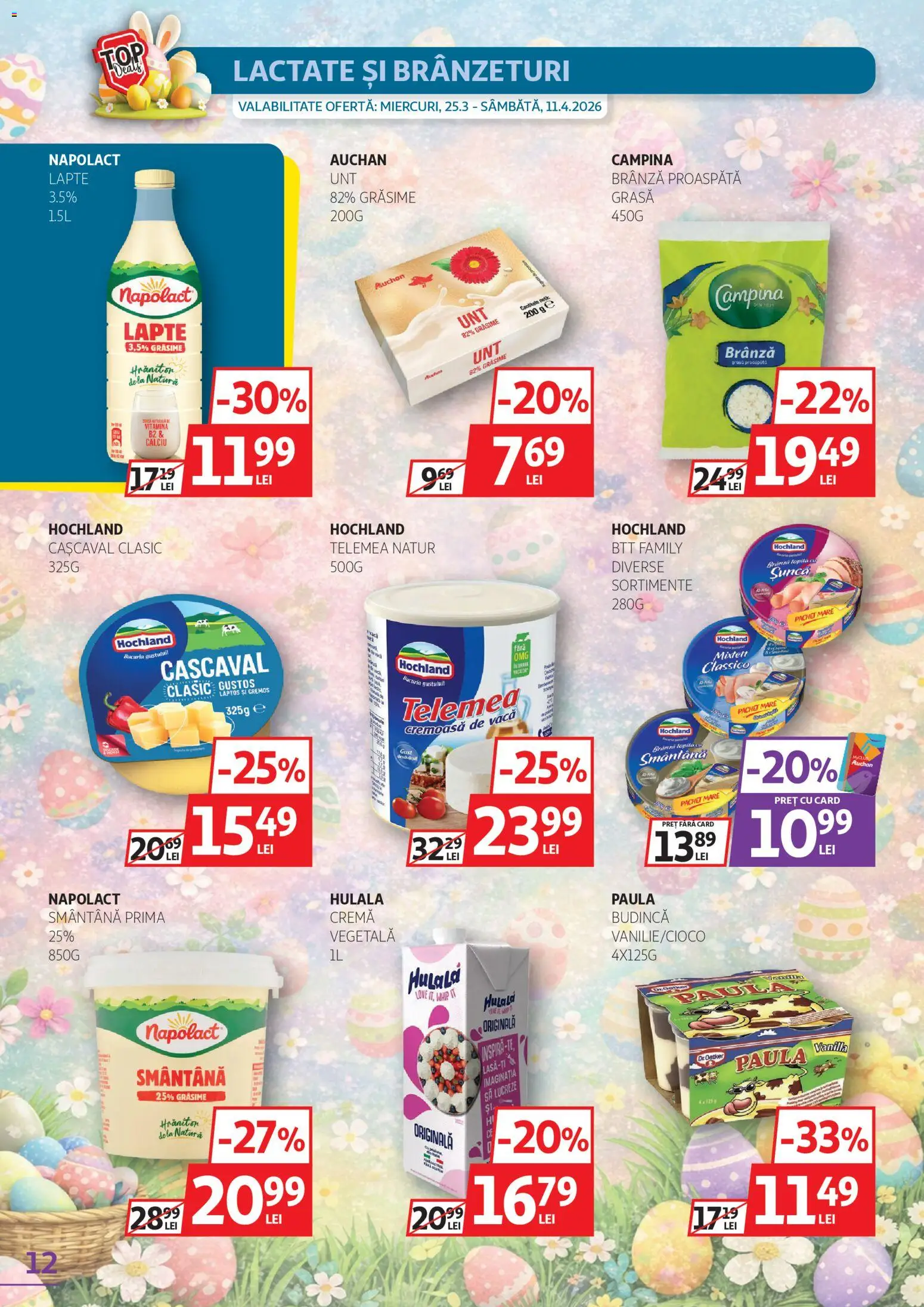 Noul catalog Auchan – valabil de la 25.03.2026 | Pagină: 12 | Produse: Cașcaval, Lapte, Cremă, Smântână