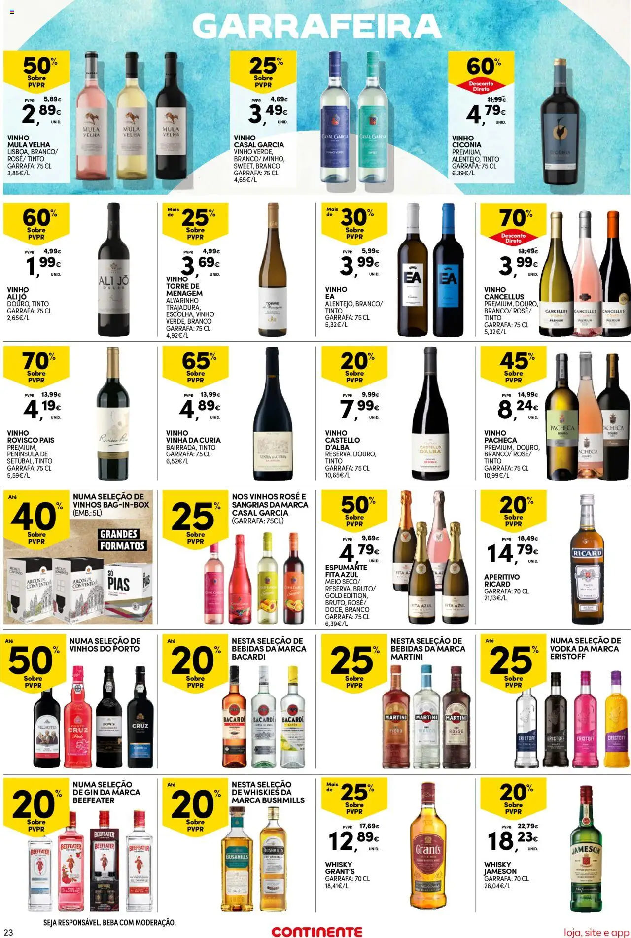 Continente Semanal Continente Bom Dia │ válido de 15.07.2025 | Página: 23 | Produtos: Whisky, Espumante, Vinho, Gin