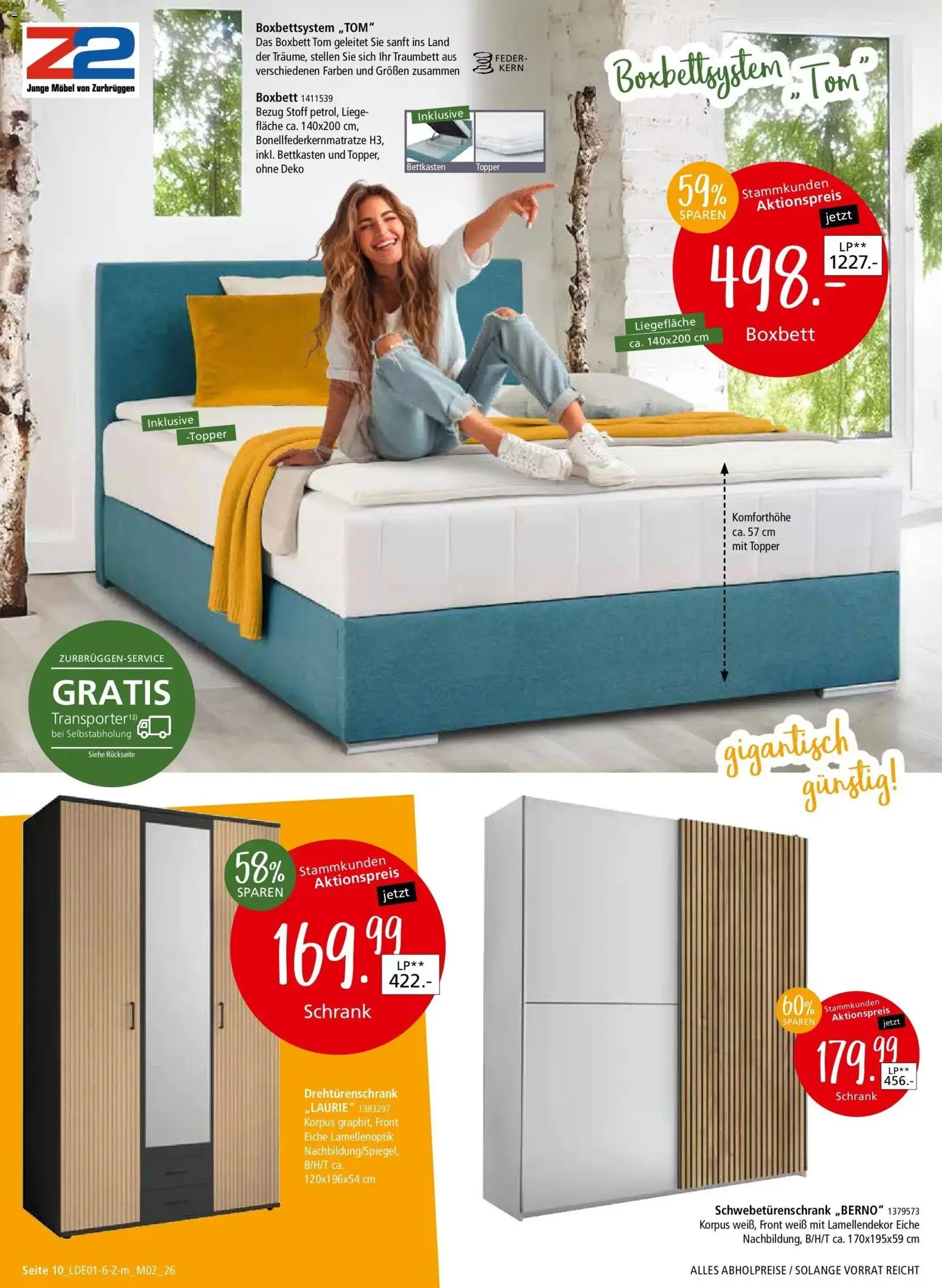 Zurbrüggen - Zurbrüggen: Unschlagbar günstig – gültig ab 26.01.2026 | Seite: 14 | Produkte: Schwebetürenschrank, Drehtürenschrank, Liege, Schrank