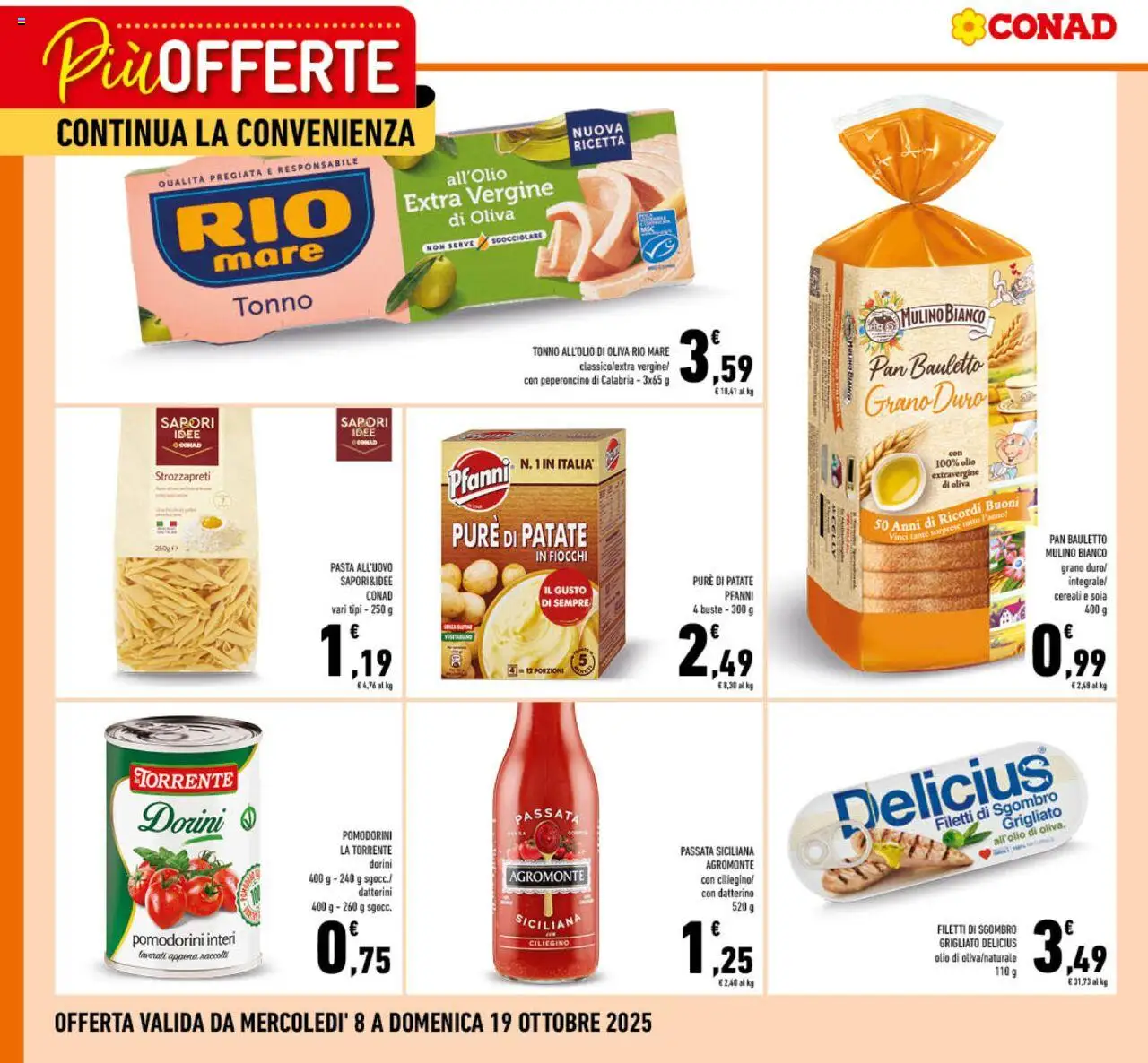 Volantino Conad del 08.10.2025 | Pagina: 1 | Prodotti: Pomodorini, Fiocchi, Pasta, Peperoncino
