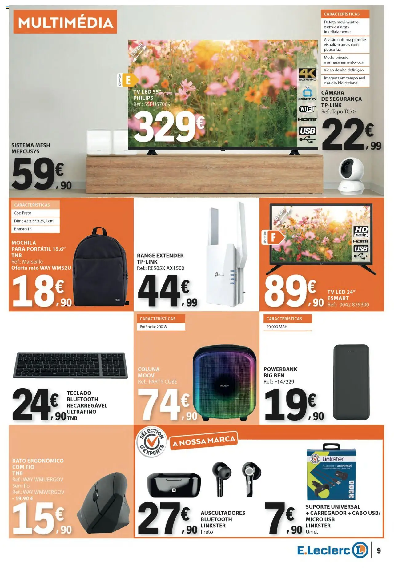 E.Leclerc - Folheto Não Alimentar │ válido de 14.08.2025 | Página: 9 | Produtos: Teclado, Vídeo, Audio, Tv led
