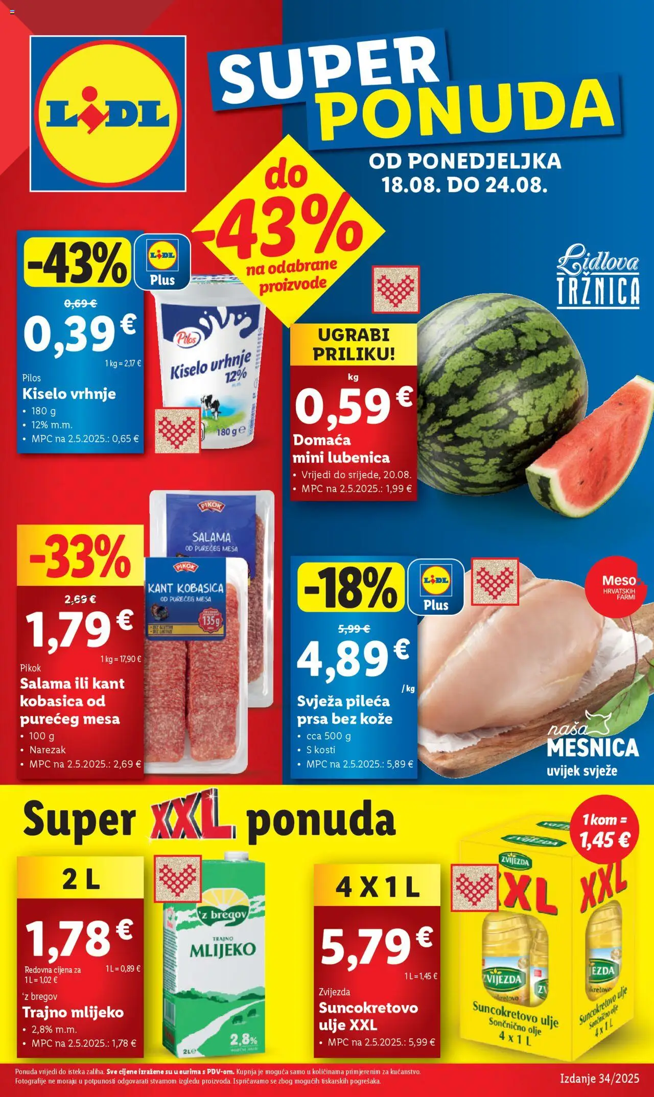 Lidl katalog | vrijedi od 18.08.2025 | Stranica: 1 | Proizvodi: Mlijeko, Salama, Kobasica, Pileća prsa