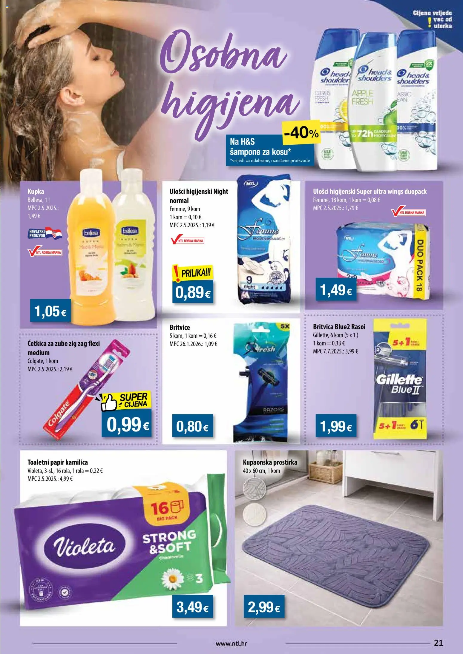 NTL katalog | vrijedi od 11.03.2026 | Stranica: 21 | Proizvodi: Kupka, Četkica za zube, Kupaonska prostirka, Toaletni papir