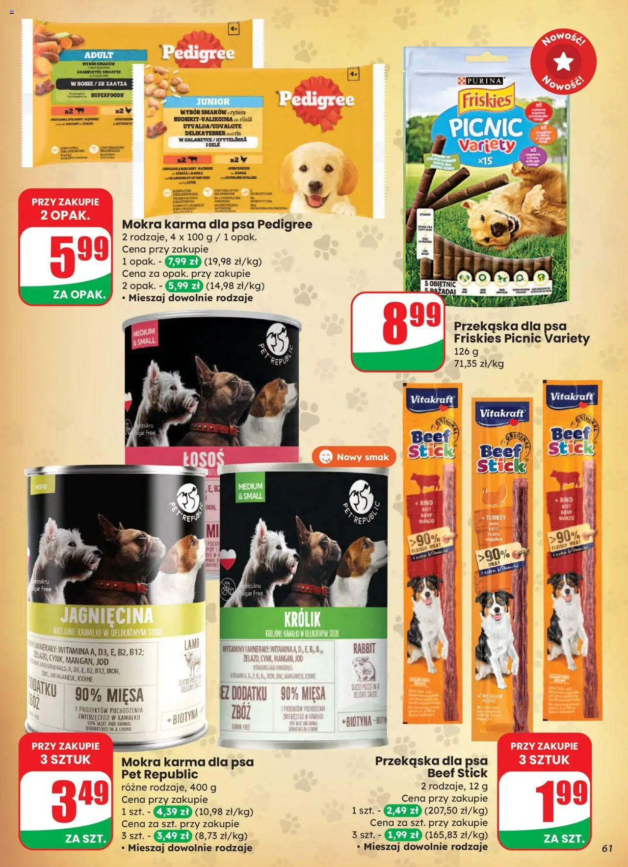 Dino Gazetka od 27.08.2025 | Strona: 61 | Produkty: Jagnięcina, Pedigree, Karma dla psa pedigree, Ryby