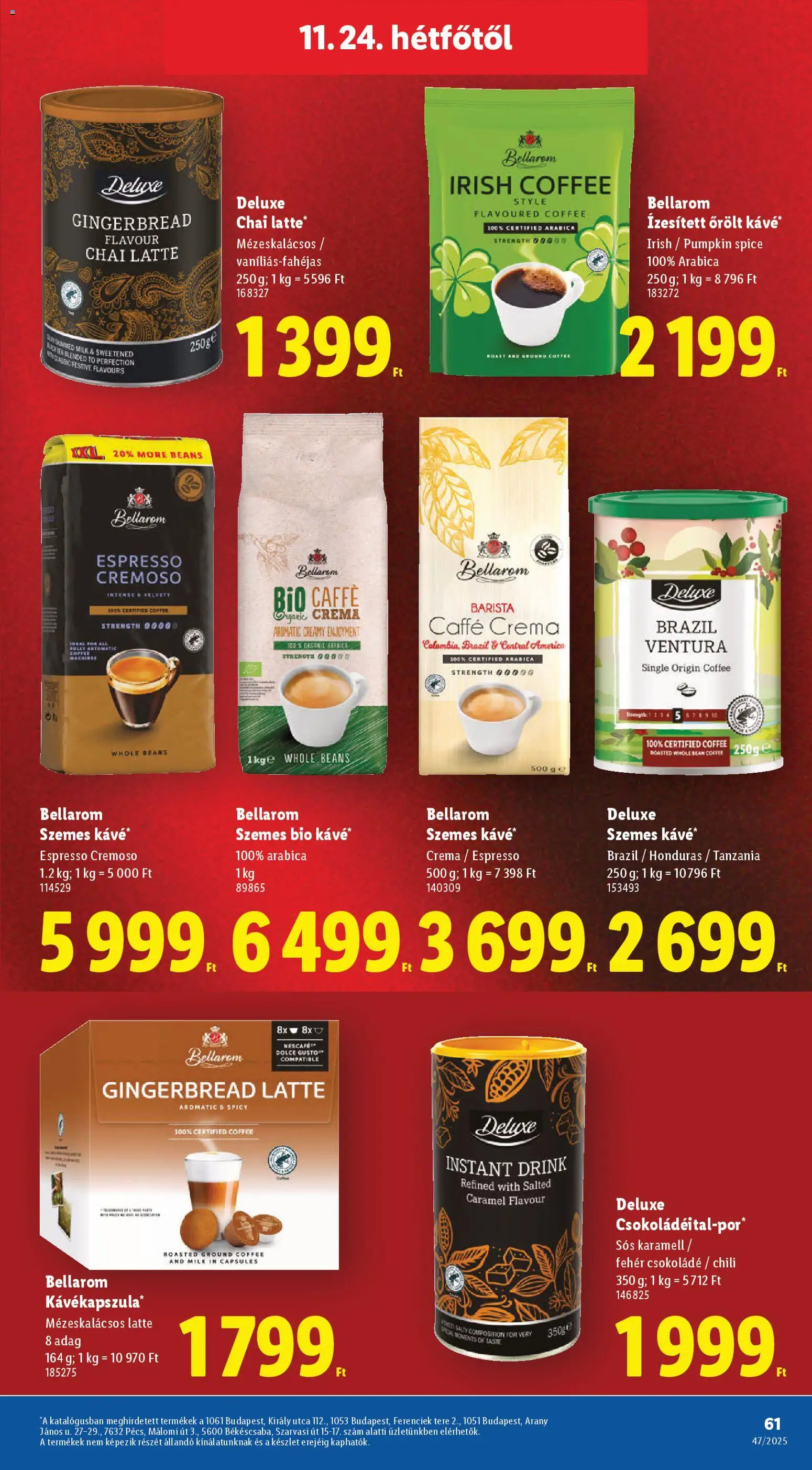 Lidl akciós ujság - amely érvényes a következő dátumtól: 20.11.2025 | Oldal: 61 | Termékek: Chili, Dolce Gusto, Csokoládé, Tea
