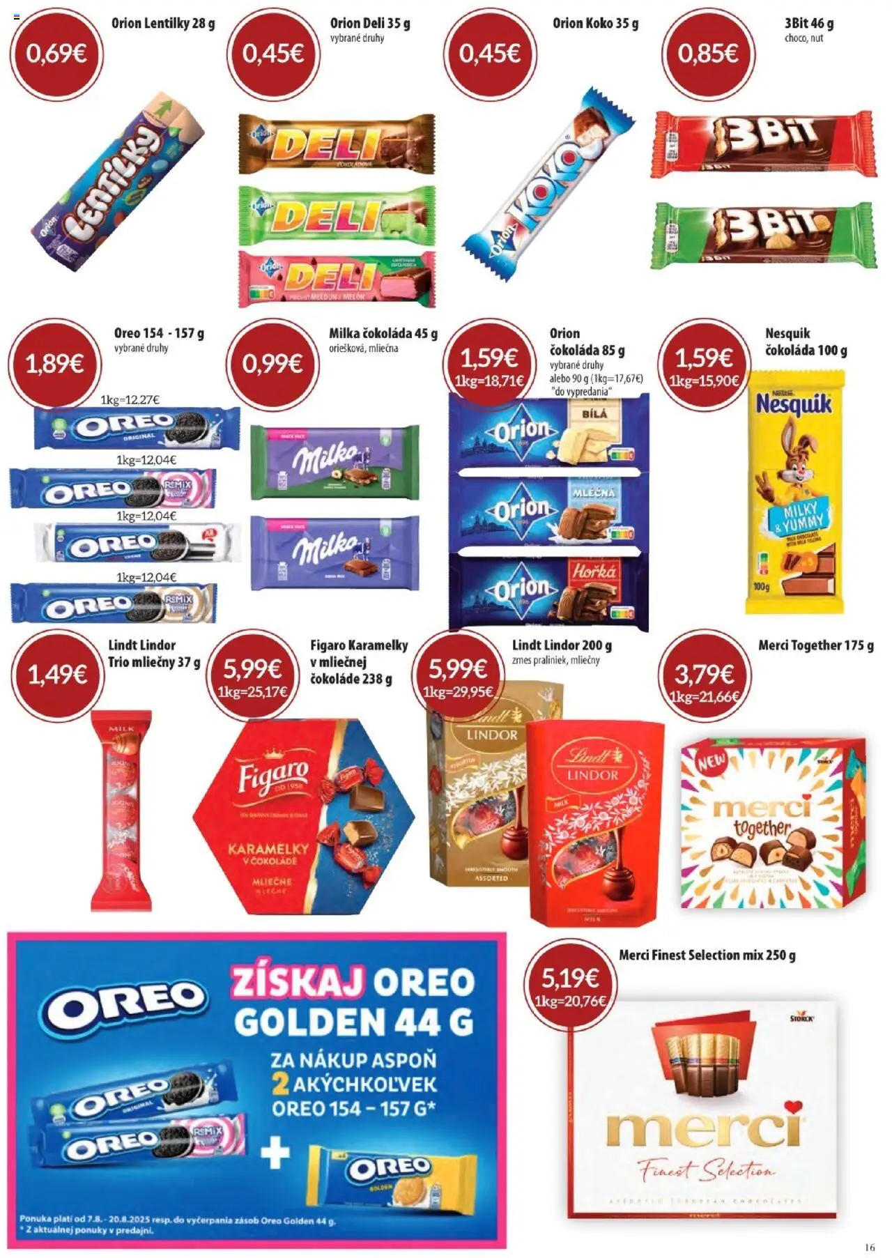 KARMEN CBA maloobchod │ platný od 07.08.2025 | Strana: 16 | Produkty: Lindor, Čokoláda, Melón, Nesquik