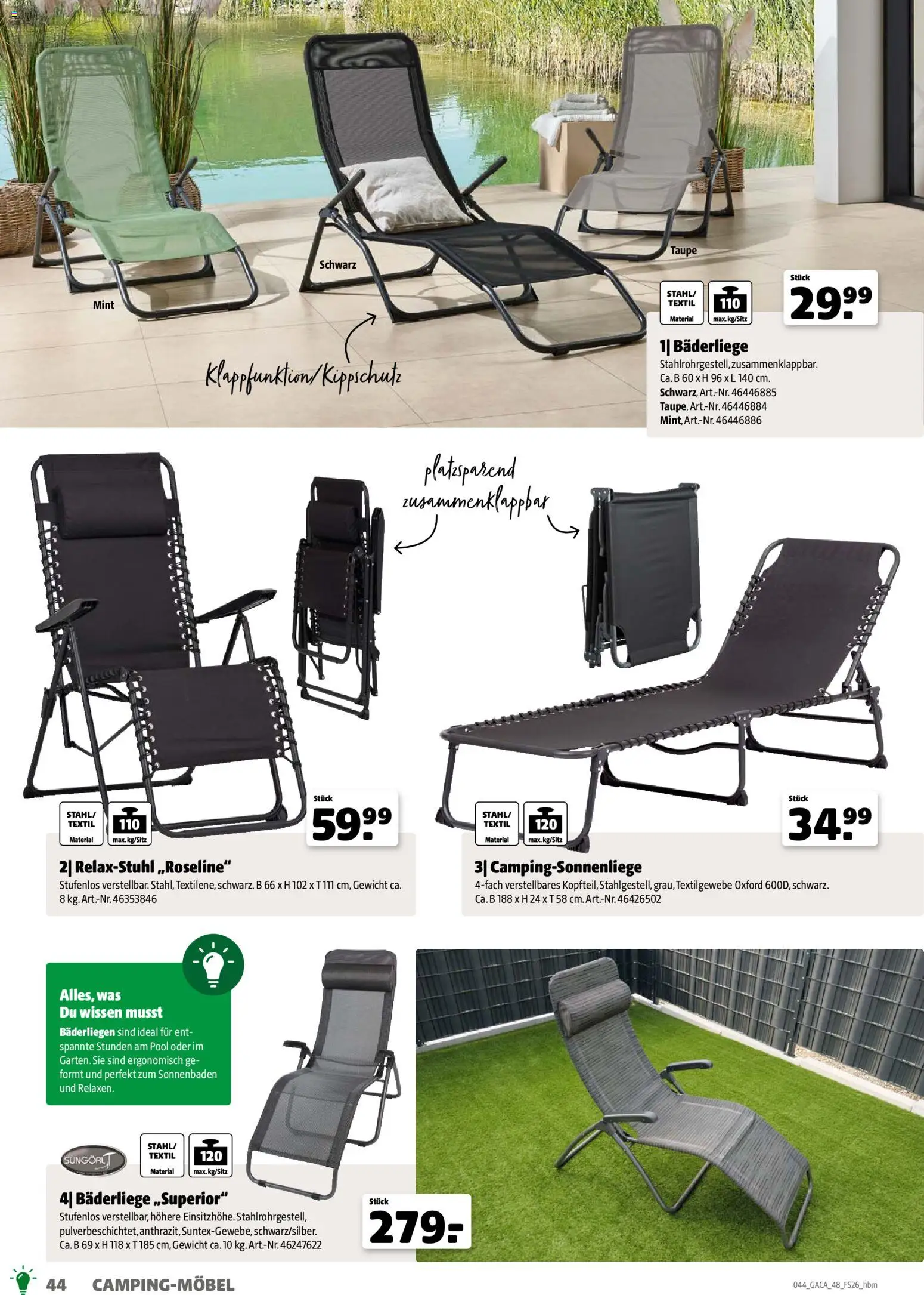 Hagebau Gartenmöbelsortiment – gültig ab 02.03.2026 | Seite: 44 | Produkte: Gewicht