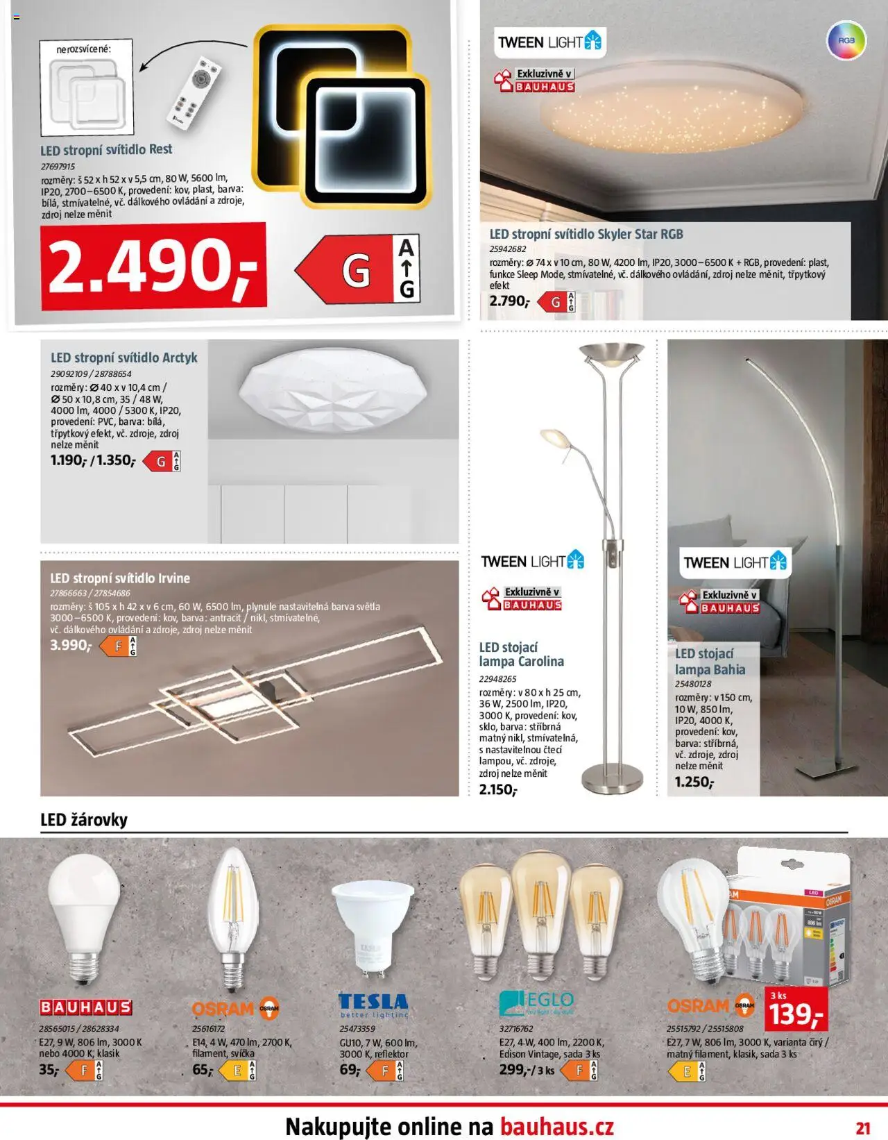 Bauhaus leták od 03.10.2025 | Strana: 21 | Produkty: LED žárovky, Stojací lampa, LED stropní svítidlo, LED