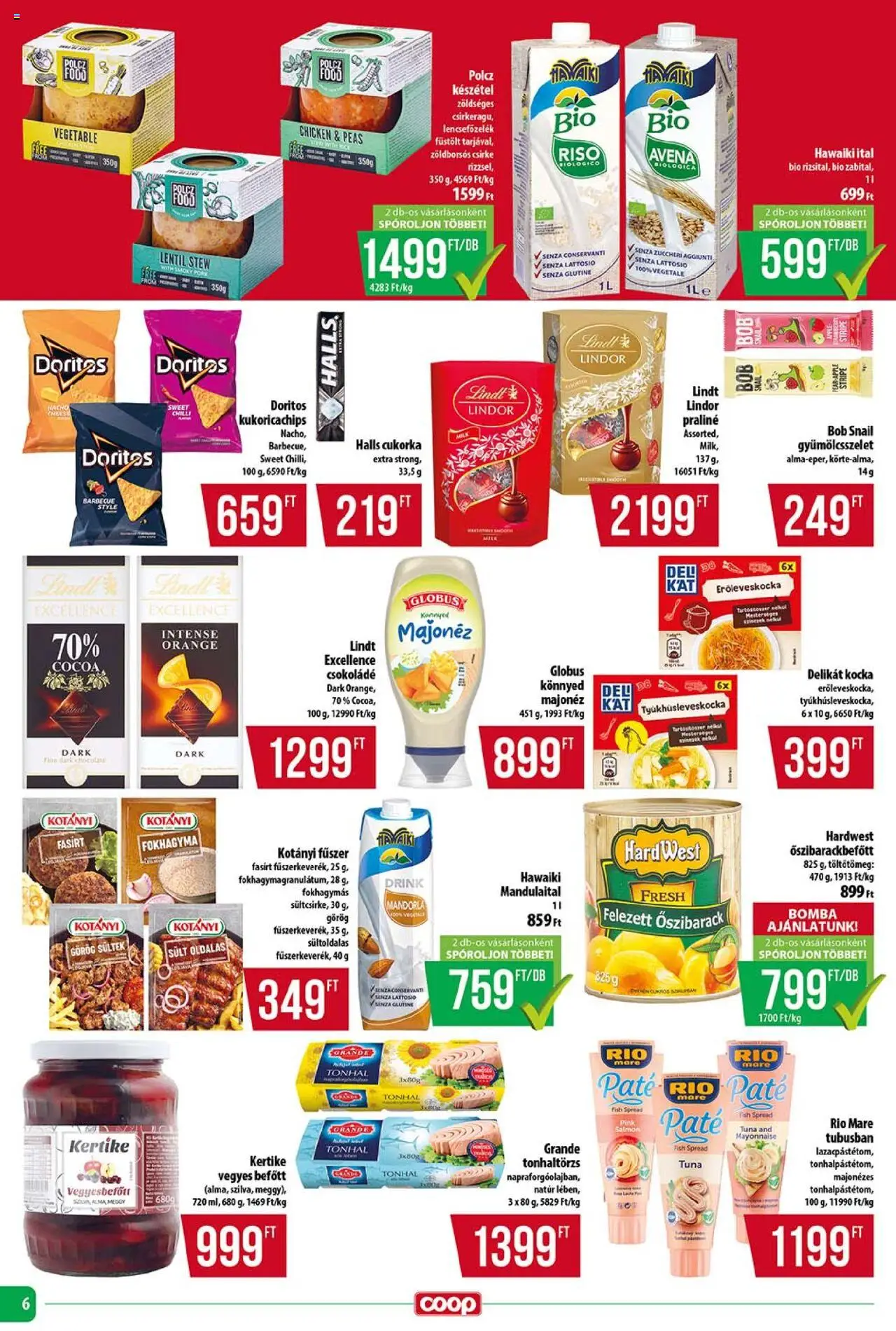 COOP akciós ujság - amely érvényes a következő dátumtól: 18.09.2025 | Oldal: 6 | Termékek: Meggy, Praliné, Majonéz, Készétel