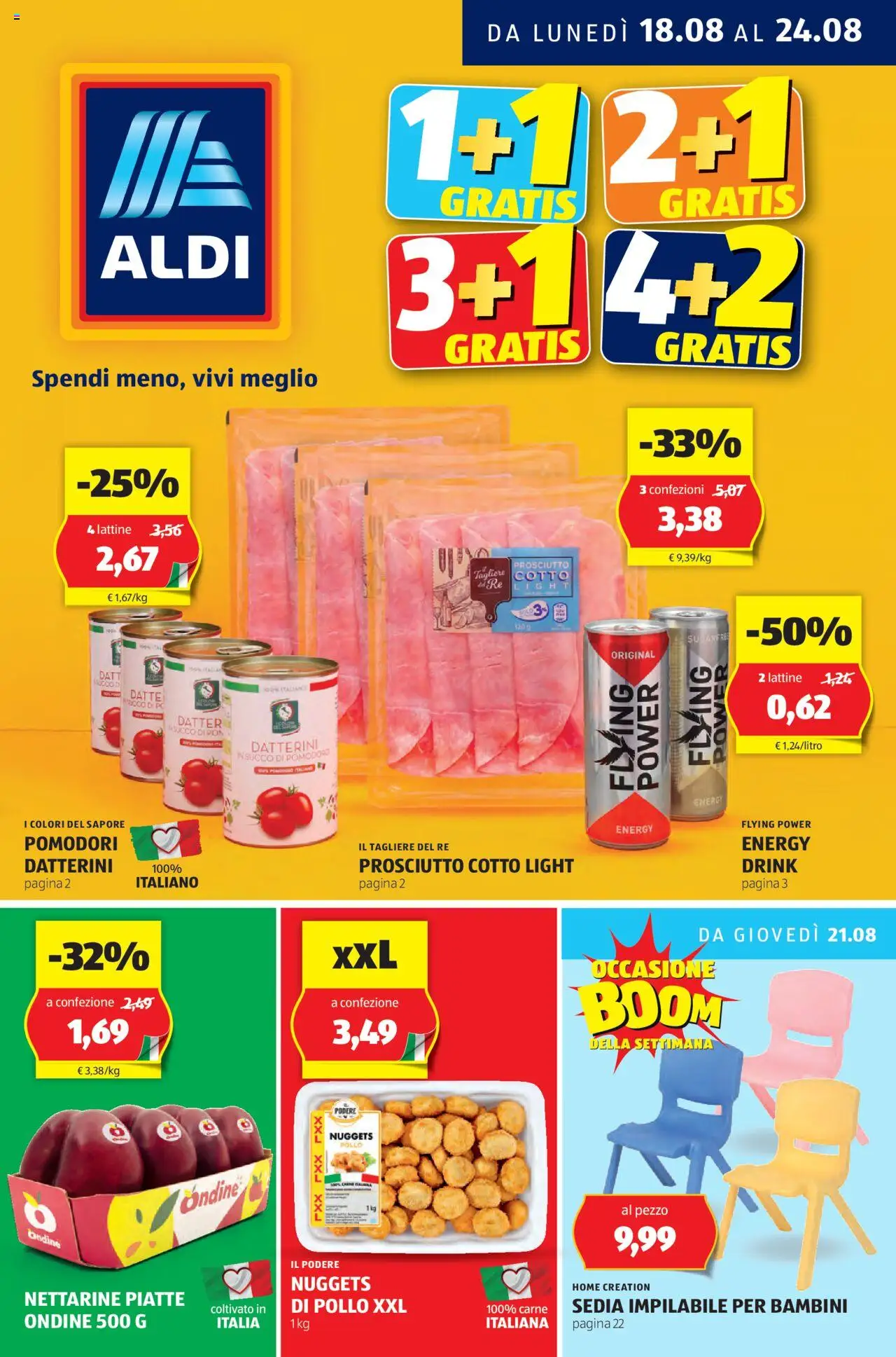 Volantino Aldi del 18.08.2025 | Pagina: 1 | Prodotti: Pollo, Nuggets, Prosciutto, PC