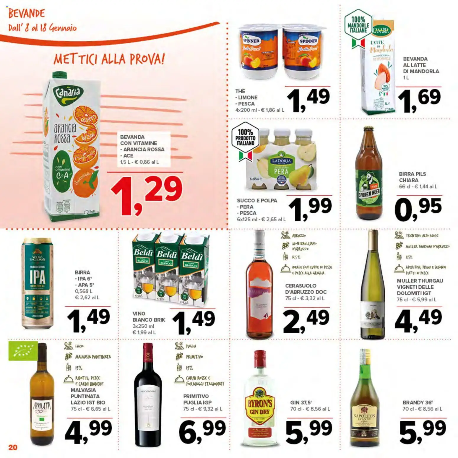 Volantino Todis del 08.01.2026 | Pagina: 20 | Prodotti: Gin, Latte, Vino, Arancia