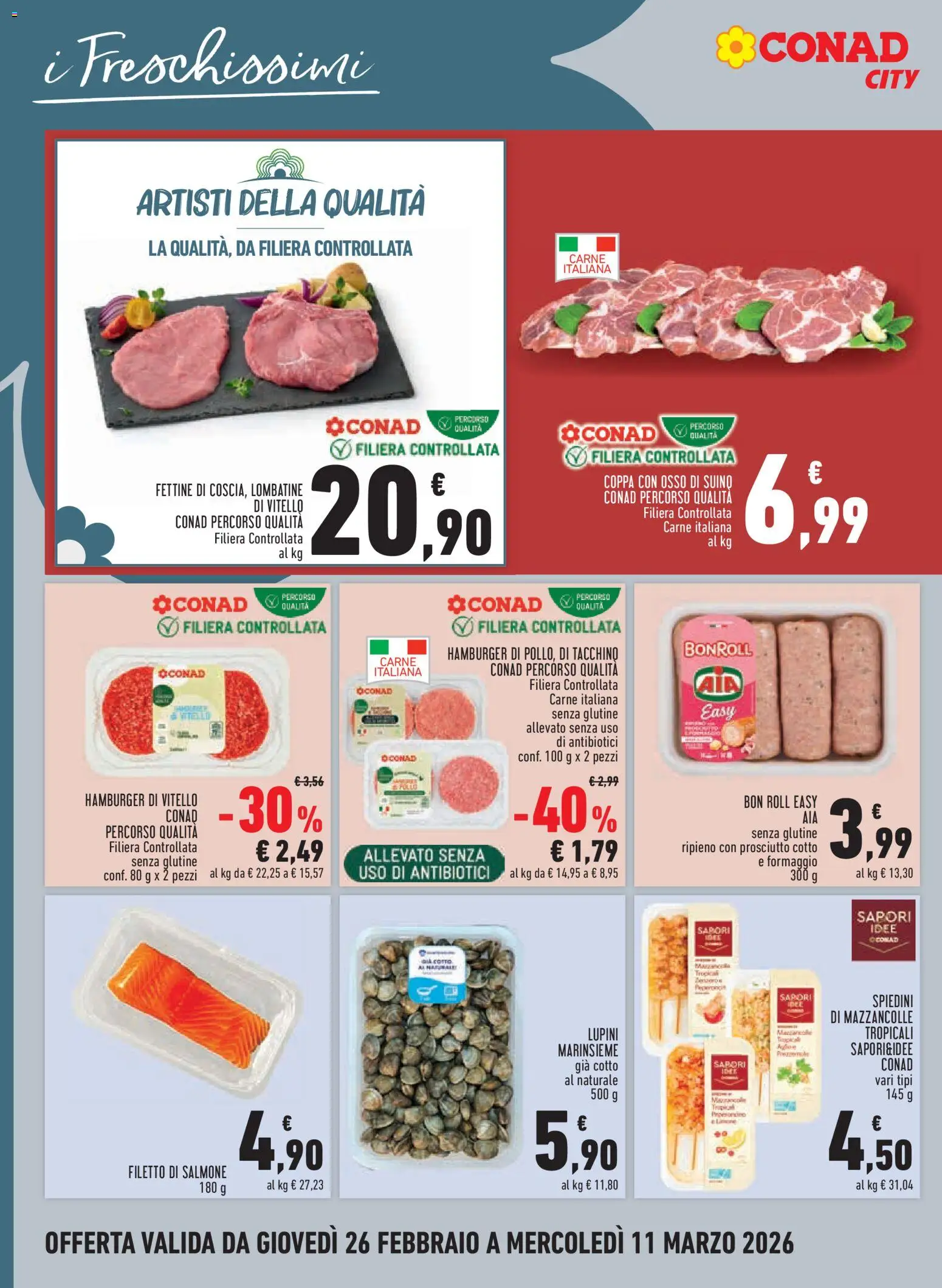 Volantino Conad del 26.02.2026 | Pagina: 8 | Prodotti: Mazzancolle, Tacchino, Formaggio, Spiedini