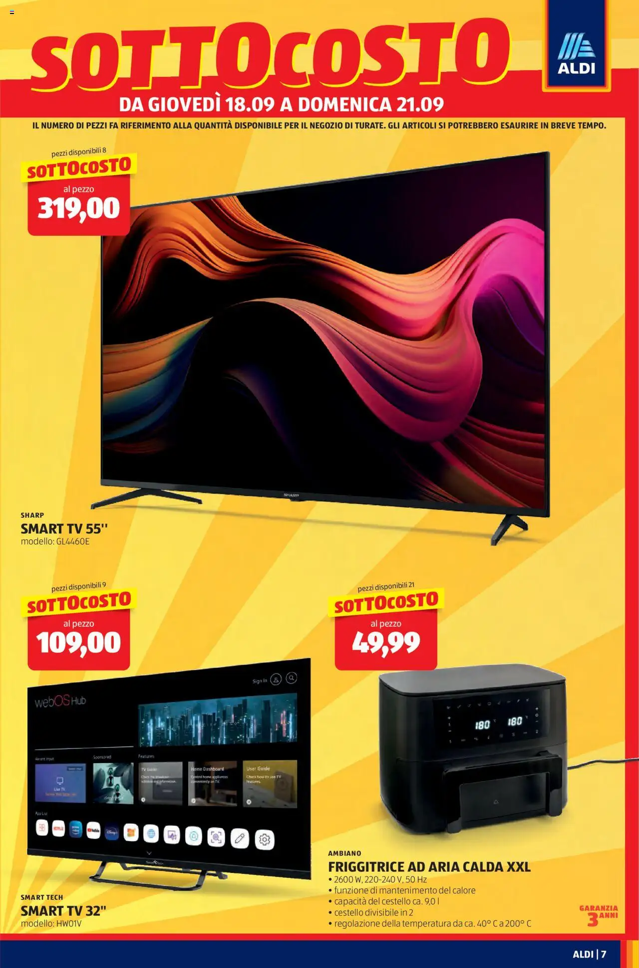Volantino Aldi del 18.09.2025 | Pagina: 7 | Prodotti: Friggitrice ad aria, smart TV, TV, Friggitrice