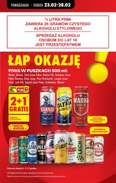 Pogląd oferty "Lech Pils, Piwo w puszce 500 ml" - ważna od 23.02.2026 | Strona: 19 | Produkty: Karta, Warka, Harnaś, Piwo