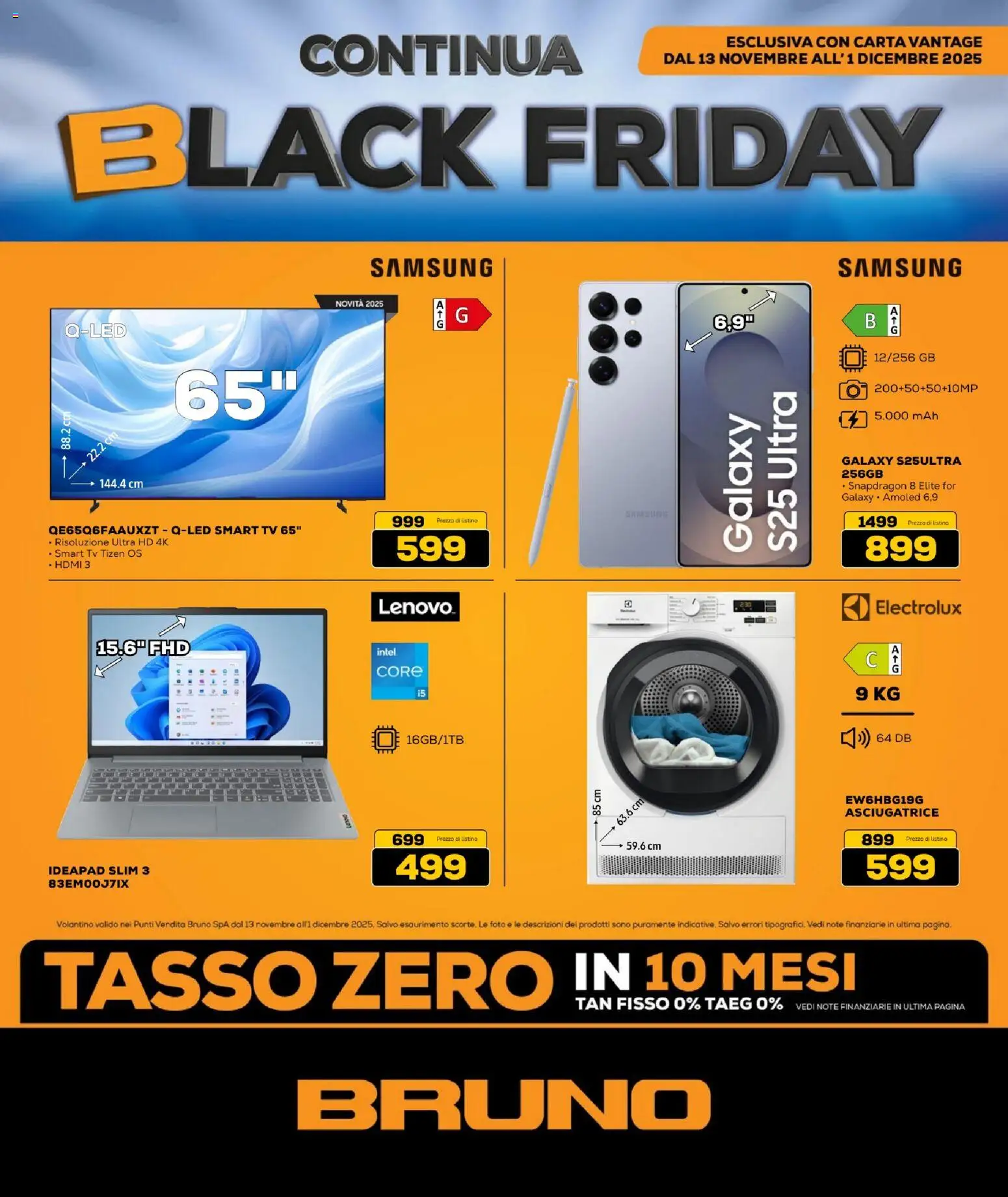 Volantino BRUNO del 13.11.2025 | Pagina: 1 | Prodotti: smart TV, Asciugatrice, TV, Samsung