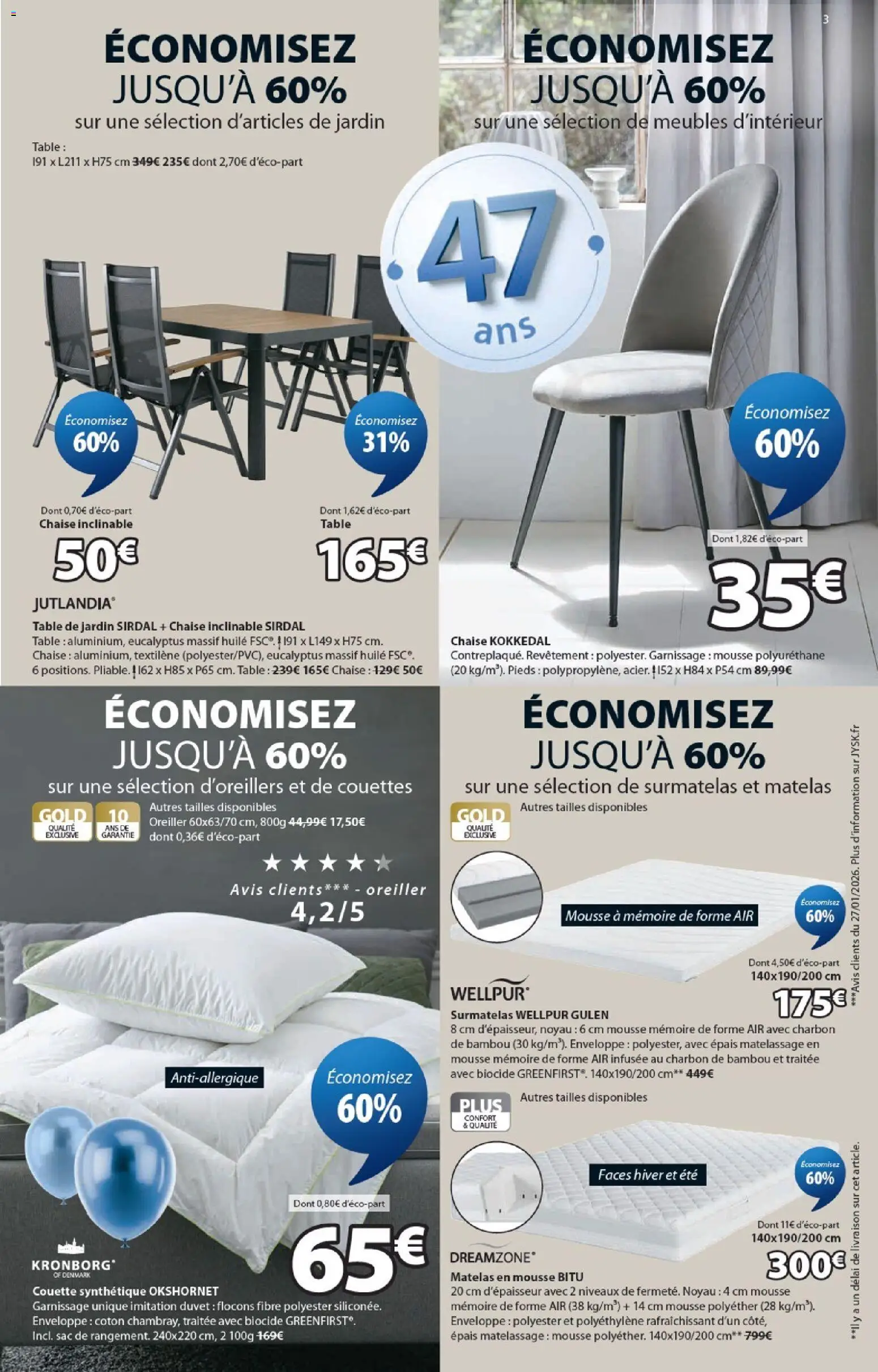 {H1} | Page: 3 | Produits: Flocons, Enveloppe, Matelas, Table de jardin