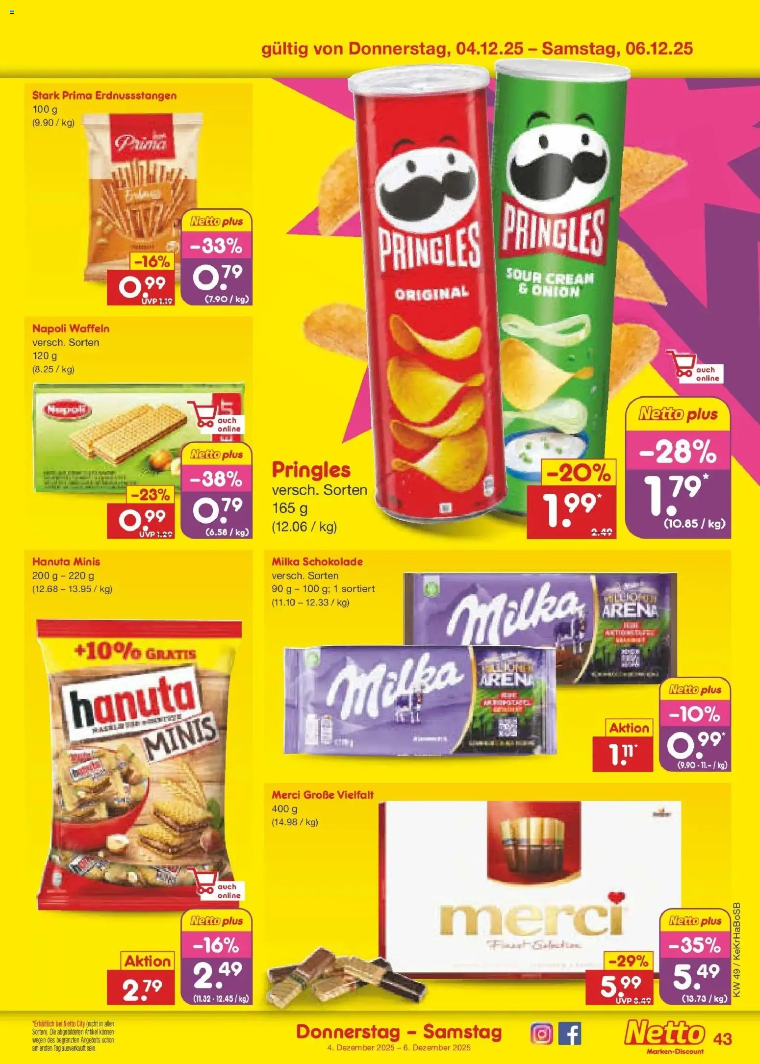Netto Marken-Discount prospekt Bonn	 – gültig ab 01.12.2025 | Seite: 46 | Produkte: Schokolade, Milka schokolade, Waffeln, Pringles