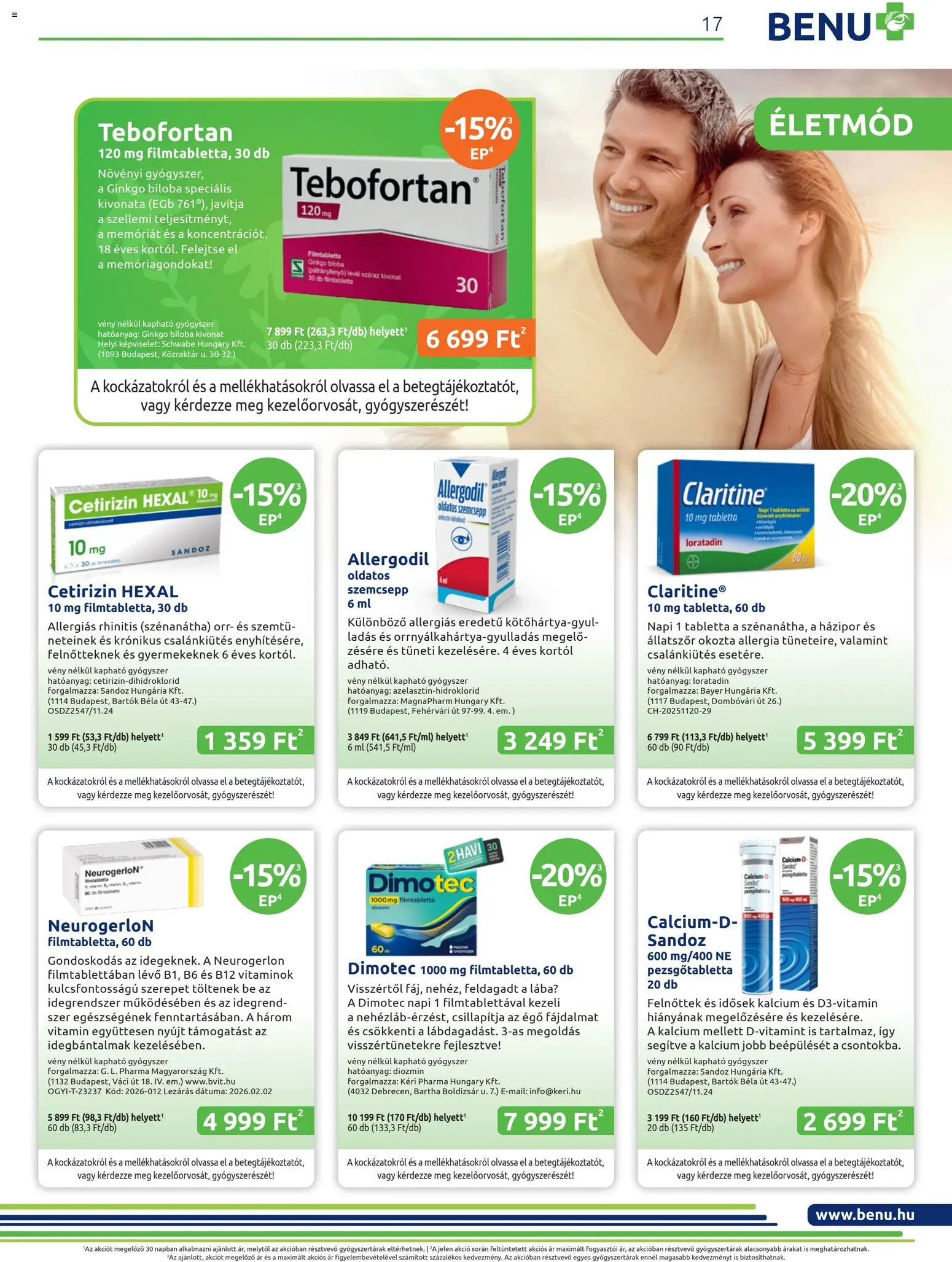 BENU Gyógyszertárak akciós ujság - amely érvényes a következő dátumtól: 01.03.2026 | Oldal: 17 | Termékek: Ginkgo biloba, Pezsgőtabletta