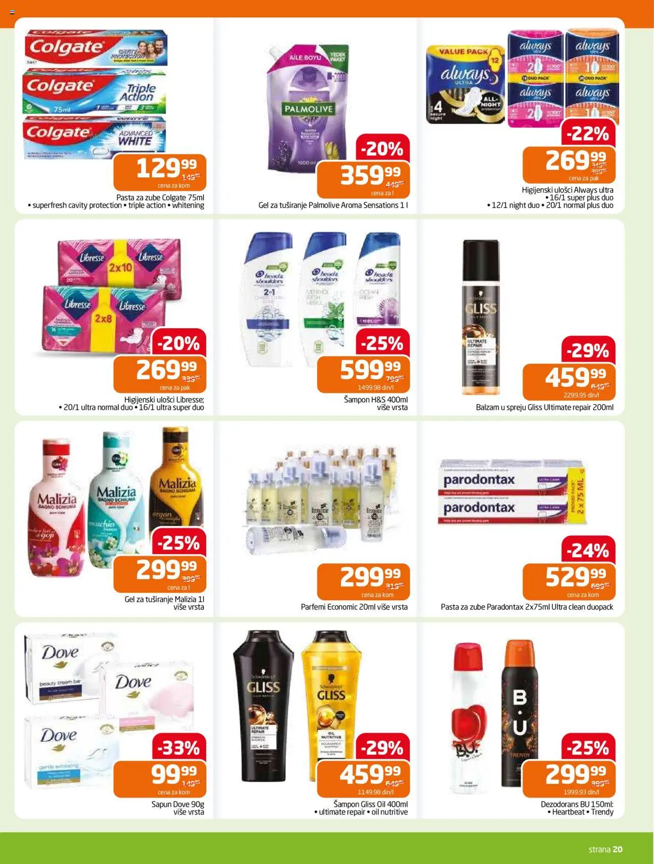 Gomex katalog - važi od 02.07.2025 | Strana: 20 | Proizvode: Higijenski ulošci, Balzam, Dove, Dezodorans