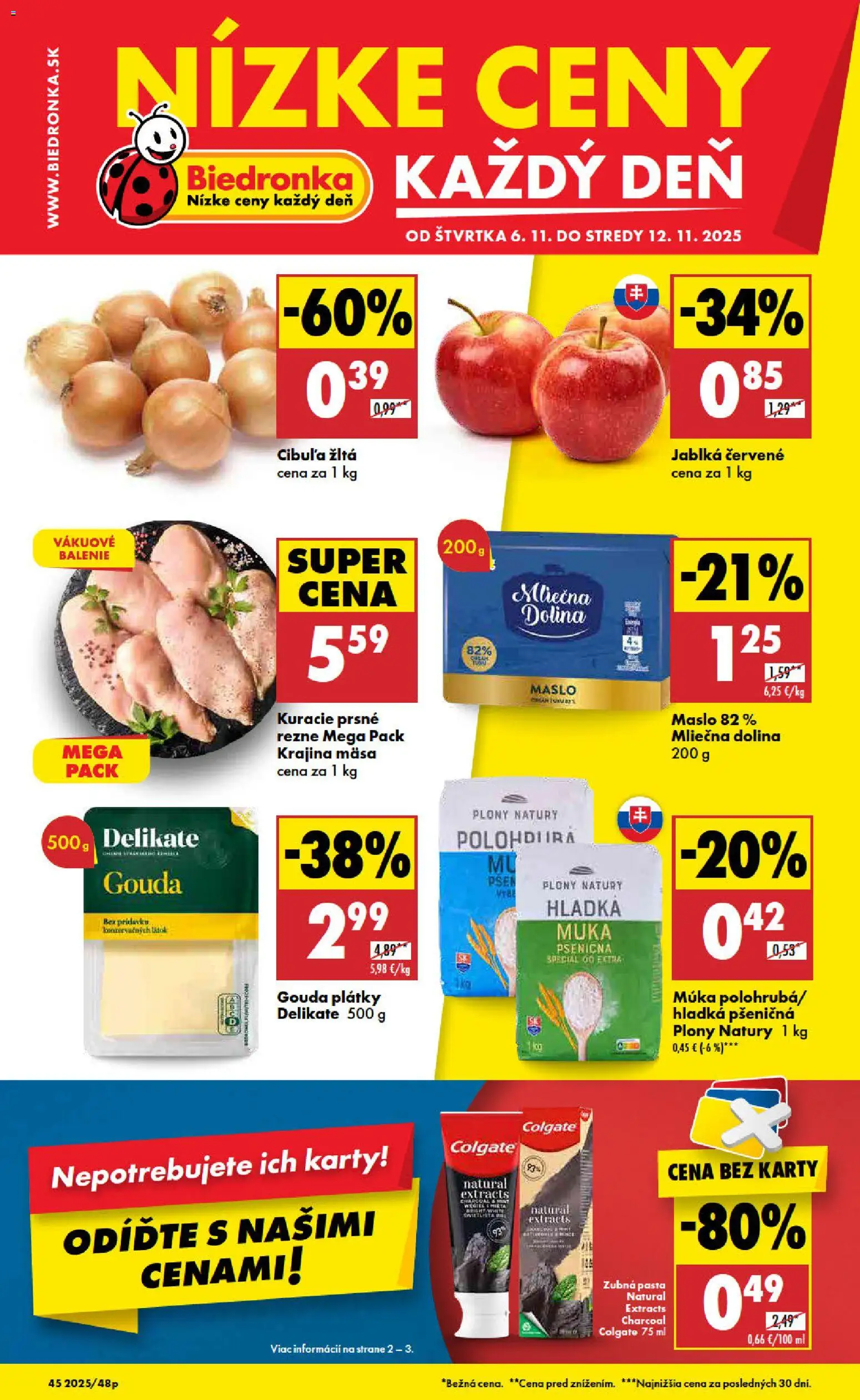 Nové Biedronka akcie – leták je platný od 06.11.2025 | Strana: 1 | Produkty: Maslo, Jablká, Gouda, Múka