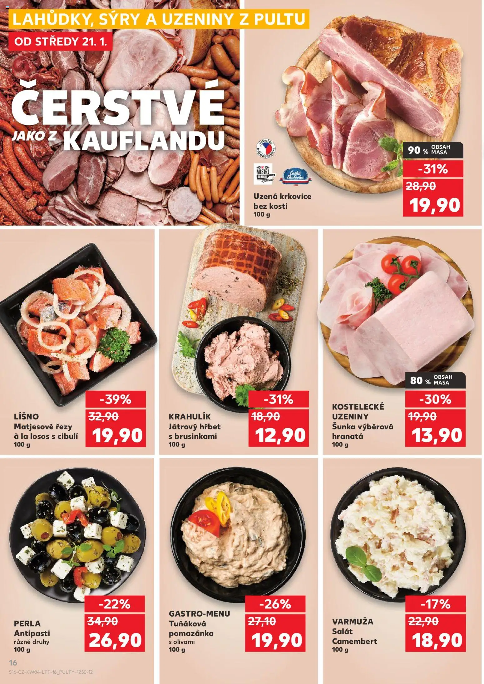 Kaufland leták - Liberec od 21.01.2026 | Strana: 16 | Produkty: Tuňáková pomazánka, Krkovice bez kosti, Perla, Uzená krkovice