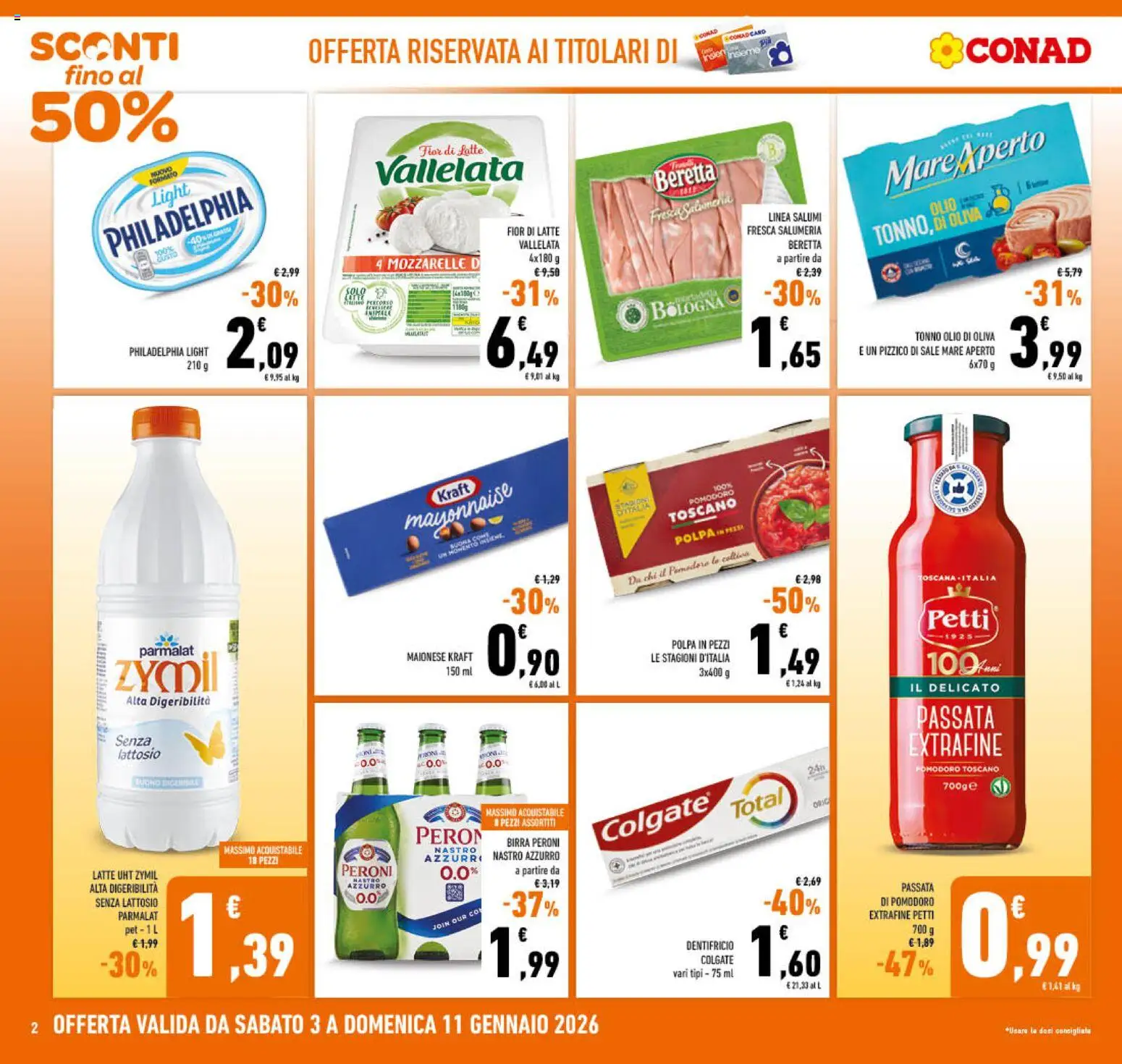 Volantino Conad del 03.01.2026 | Pagina: 2 | Prodotti: Birra, Maionese, Olive, Olio di Oliva