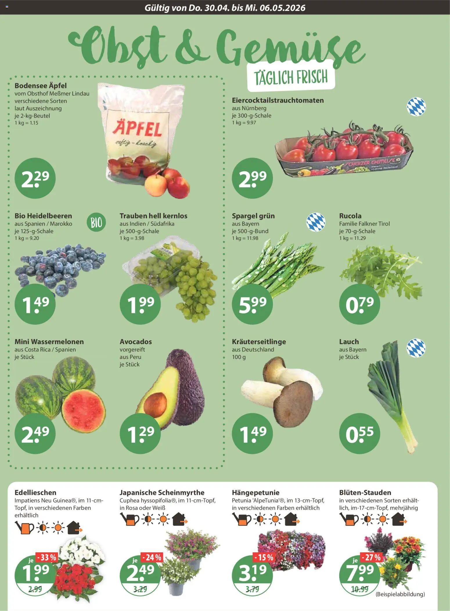 V-Markt München – gültig ab 30.04.2026 | Seite: 4 | Produkte: Trauben, Äpfel, Spargel, Gemüse