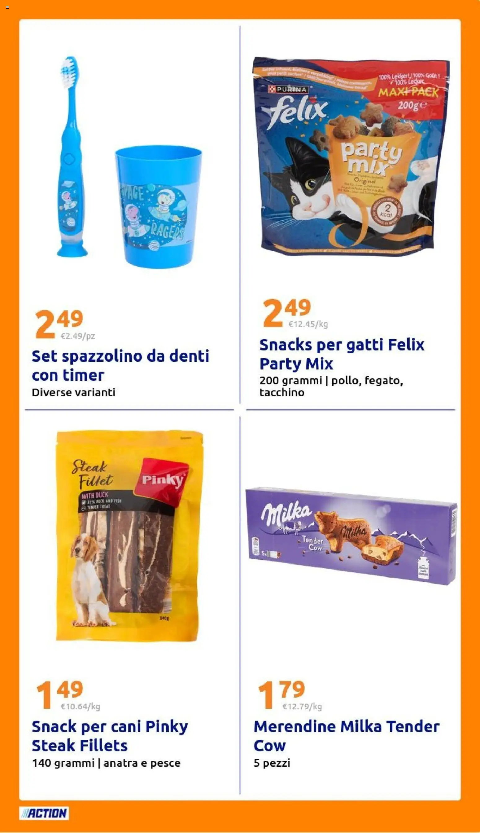 Volantino Action del 04.03.2026 | Pagina: 25 | Prodotti: Spazzolino, Pesce, Tacchino, Merendine