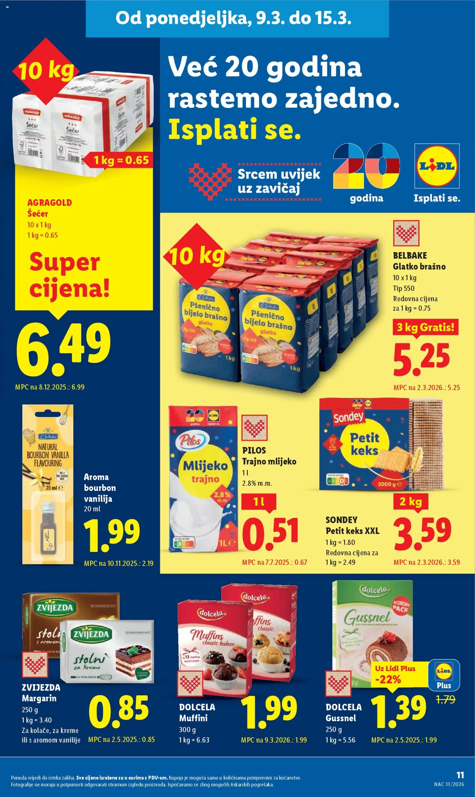 Lidl katalog | vrijedi od 09.03.2026 | Stranica: 11 | Proizvodi: Mlijeko, Margarin, Brašno, Šećer