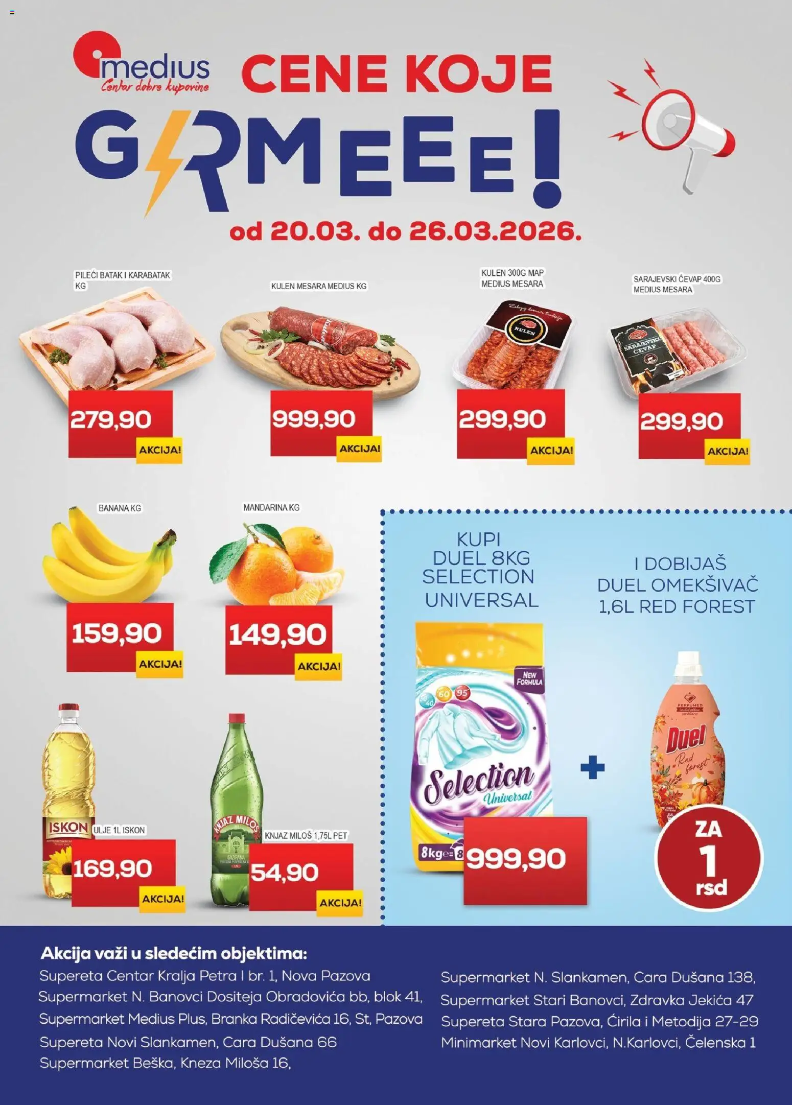 Medius katalog - važi od 20.03.2026 | Strana: 1 | Proizvode: Mandarina, Pileći batak, Ćevap, Ulje