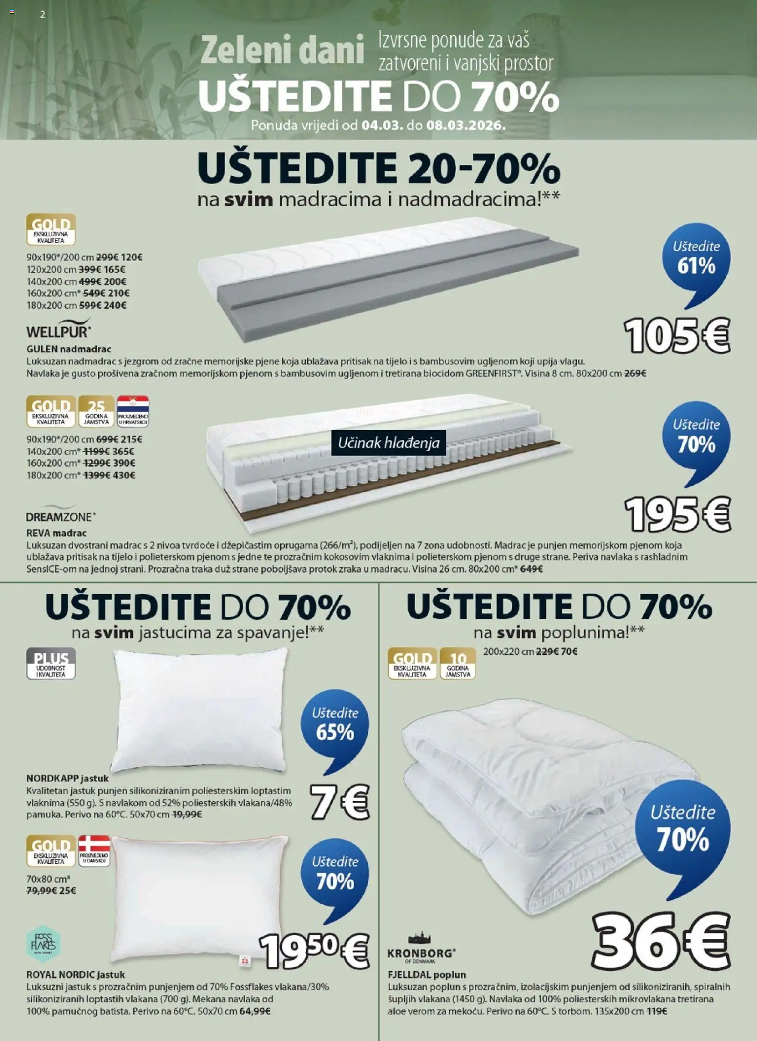 JYSK katalog | vrijedi od 04.03.2026 | Stranica: 2 | Proizvodi: Madrac, Jastuk, Nadmadrac, Poplun