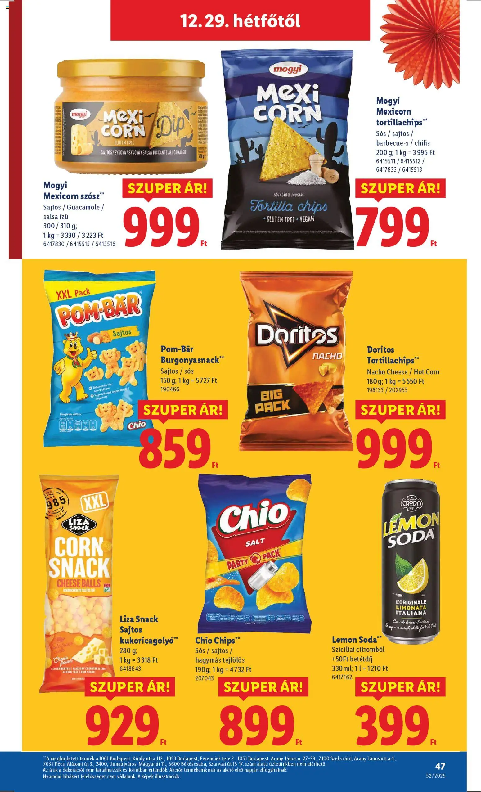 Lidl akciós ujság - amely érvényes a következő dátumtól: 27.12.2025 | Oldal: 47 | Termékek: Chips, Guacamole, Tortillachips, Gluténmentes
